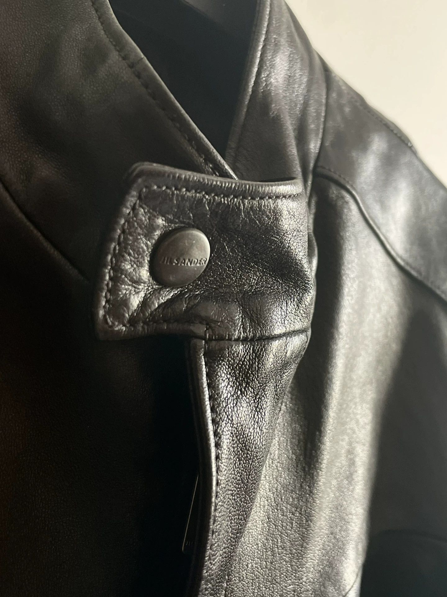 Jil Sander Black Leather Moto Jacket with Stand Collar Size US S / EU 44-46 / 1 - 5 Thumbnail
