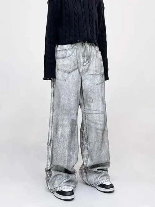 Jean High street tie-dye washed dirty white baggy jeans Size US 31 - 5 Thumbnail