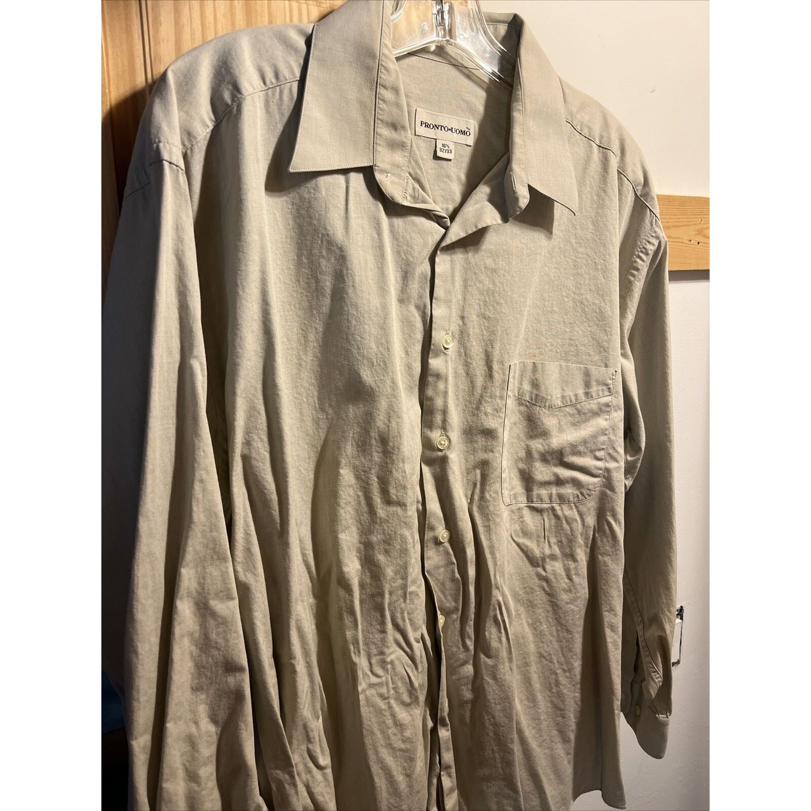 Pronto Uomo Pronto-Uomo Men’s 16.5 32/33 Beige LS Cotton Shirt EUC Size US XL / EU 56 / 4 - 5 Thumbnail