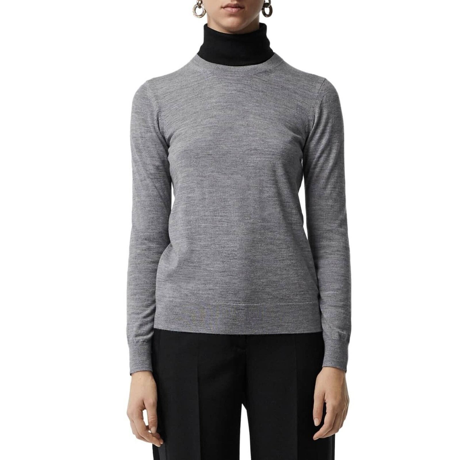 Burberry BEMPTON GRAY WOOL ELBOW CHECK PATCHES PULLOVER SWEATER L Size L / US 10 / IT 46 - 6 Thumbnail