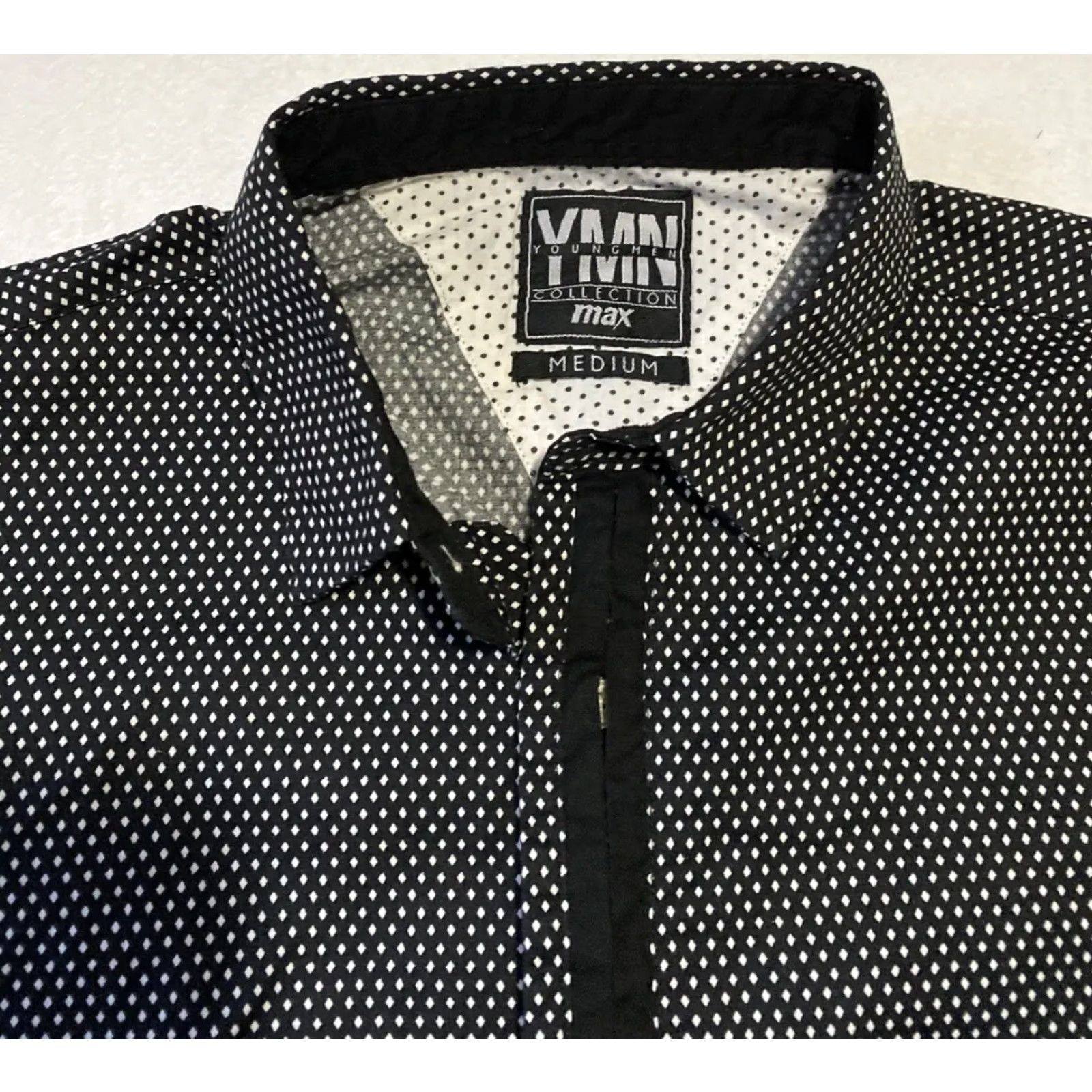 Vintage Ymn Button Down Shirt Mens M Black Polka Dot Long Sleeve Casual Party/Cocktail Vintage Regular Jacket Style Button-Down Collared 24-37 Size 40R - 4 Thumbnail
