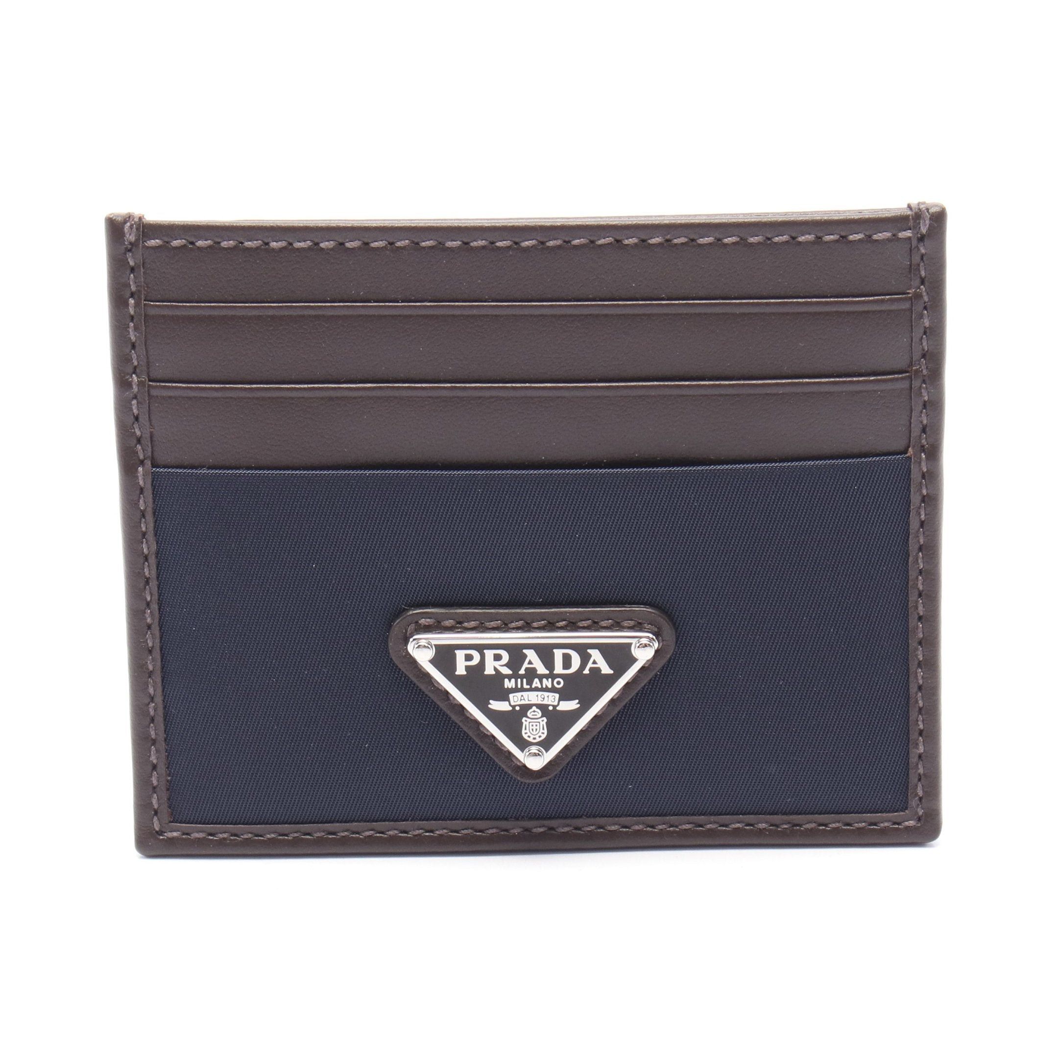 Prada Prada Card Case Leather Nylon Dark Brown Navy Size ONE SIZE - 1 Thumbnail
