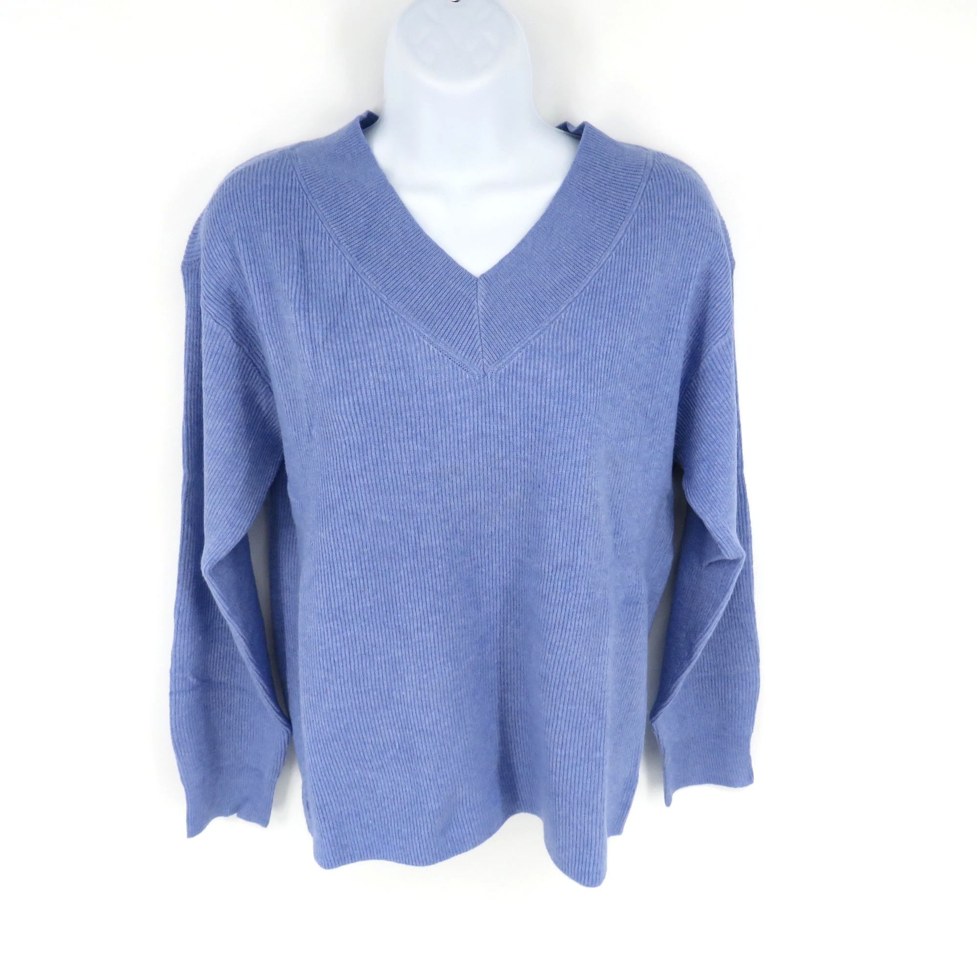 Nine West Nine West Women's XL Heron Blue Ribbed Knit V-Neck Sweater N Size XL / US 12-14 / IT 48-50 - 1 Thumbnail