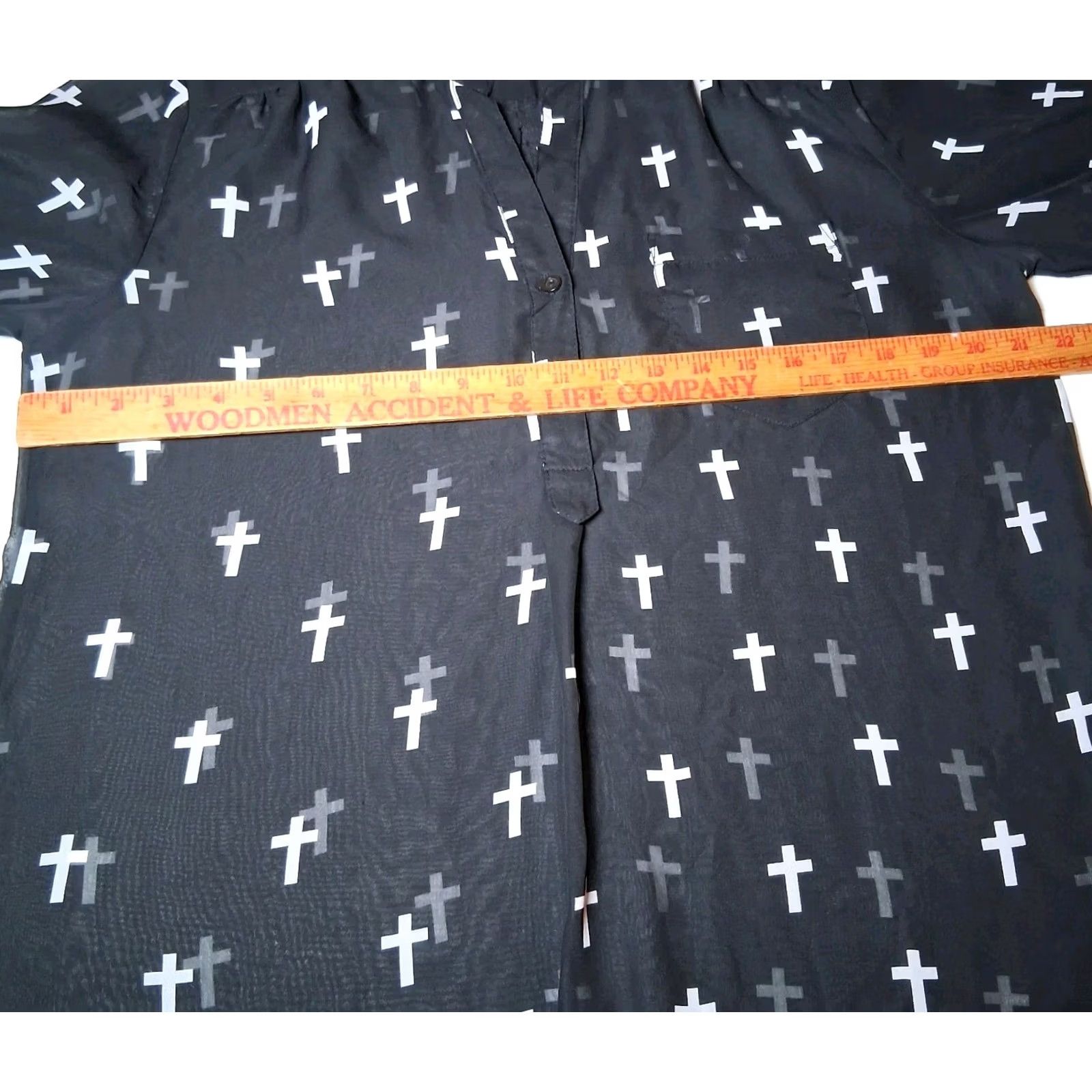 Vintage Wet Seal Blouse XL Black Sheer Roll Tab Sleeve Emo Goth Religious Holy Cross Size XL / US 12-14 / IT 48-50 - 3 Thumbnail