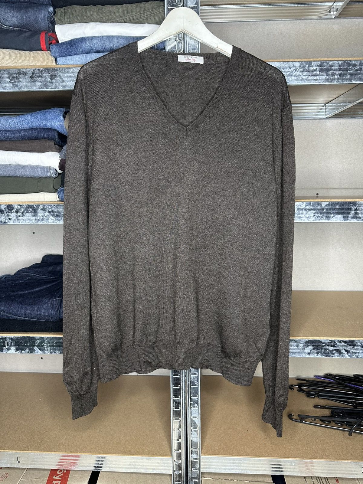 Gran Sasso Gran Sasso 54 Wool Silk Sweater V-Neck Brown Knit Pullover Size US L / EU 52-54 / 3 - 1 Thumbnail