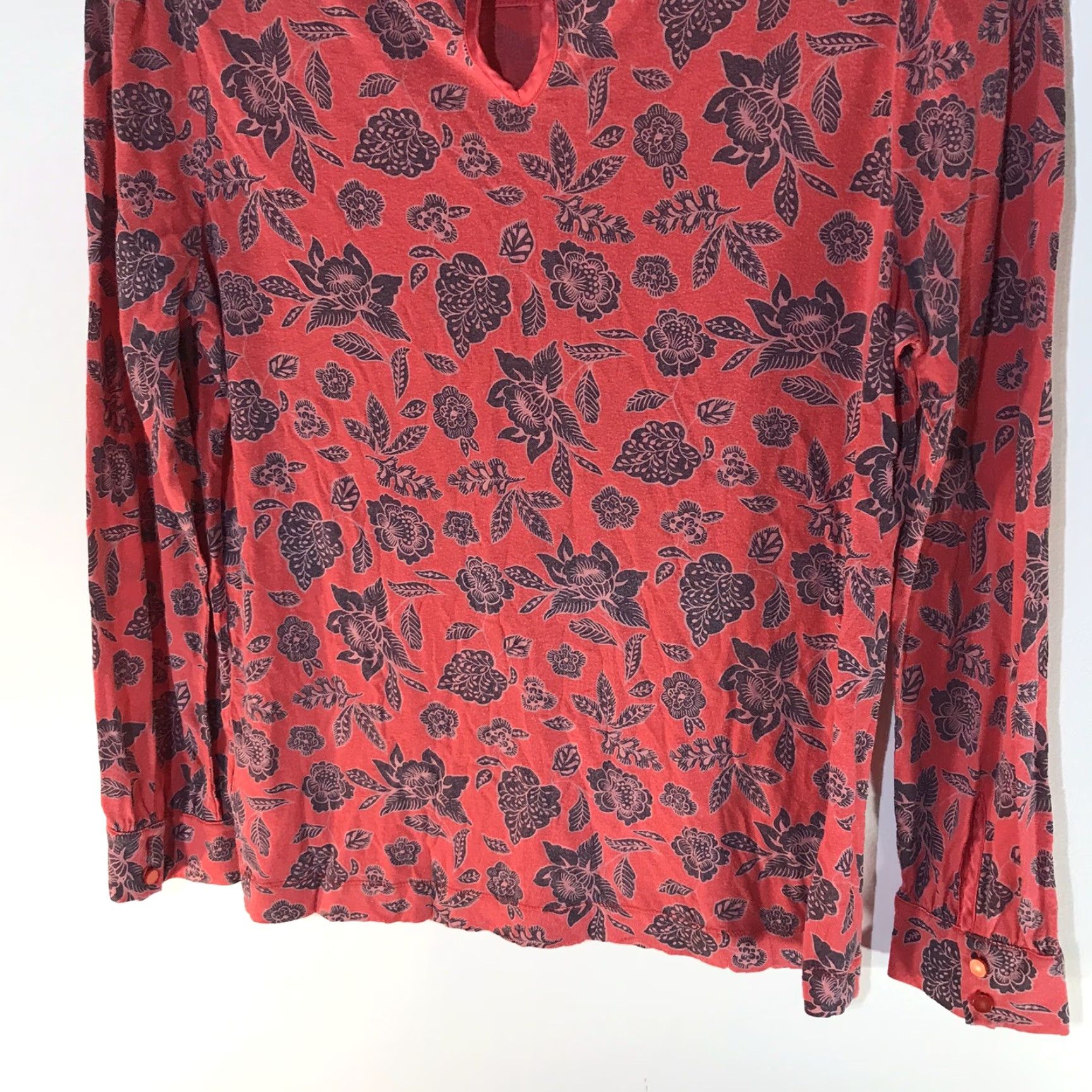 Lands' End VINTAGE Lands' End Women's Floral Lyocell Wool Shirt Size M Red Casual Blouse Size M / US 6-8 / IT 42-44 - 6 Thumbnail