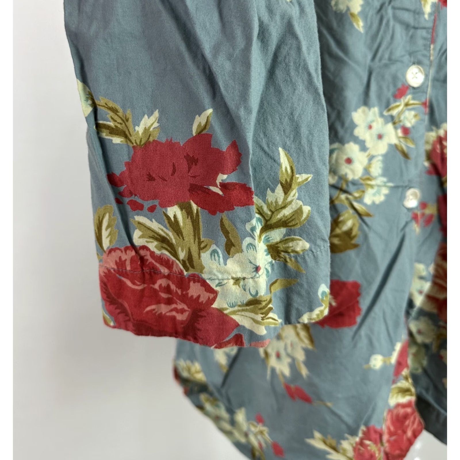 Vintage The Chandler Collection Pajama Top M Womens Dusty Blue Floral Cotton Button Front Long Sleeve Size M / US 6-8 / IT 42-44 - 3 Thumbnail