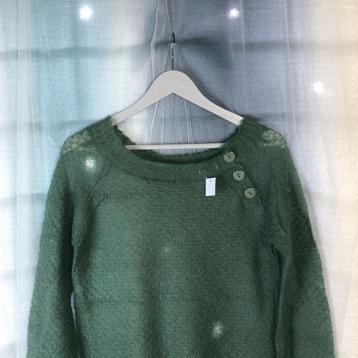 Homespun Knitwear R OH Green Mesh Net Crochet Green Knitwear #7404 Size S / US 4 / IT 40 - 2 Thumbnail