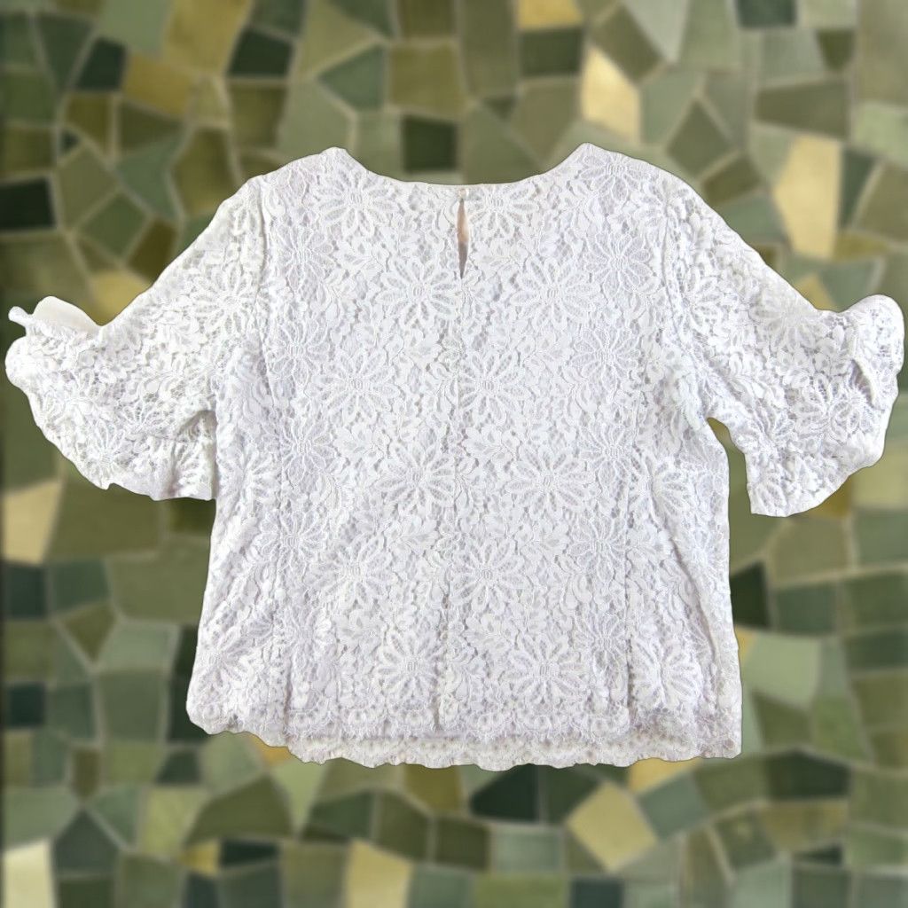 Nanette Lepore NANETTE LEPORE White Floral Crochet Lace Ruffle Sleeve Tunic Blouse Woman Large Size L / US 10 / IT 46 - 1 Thumbnail