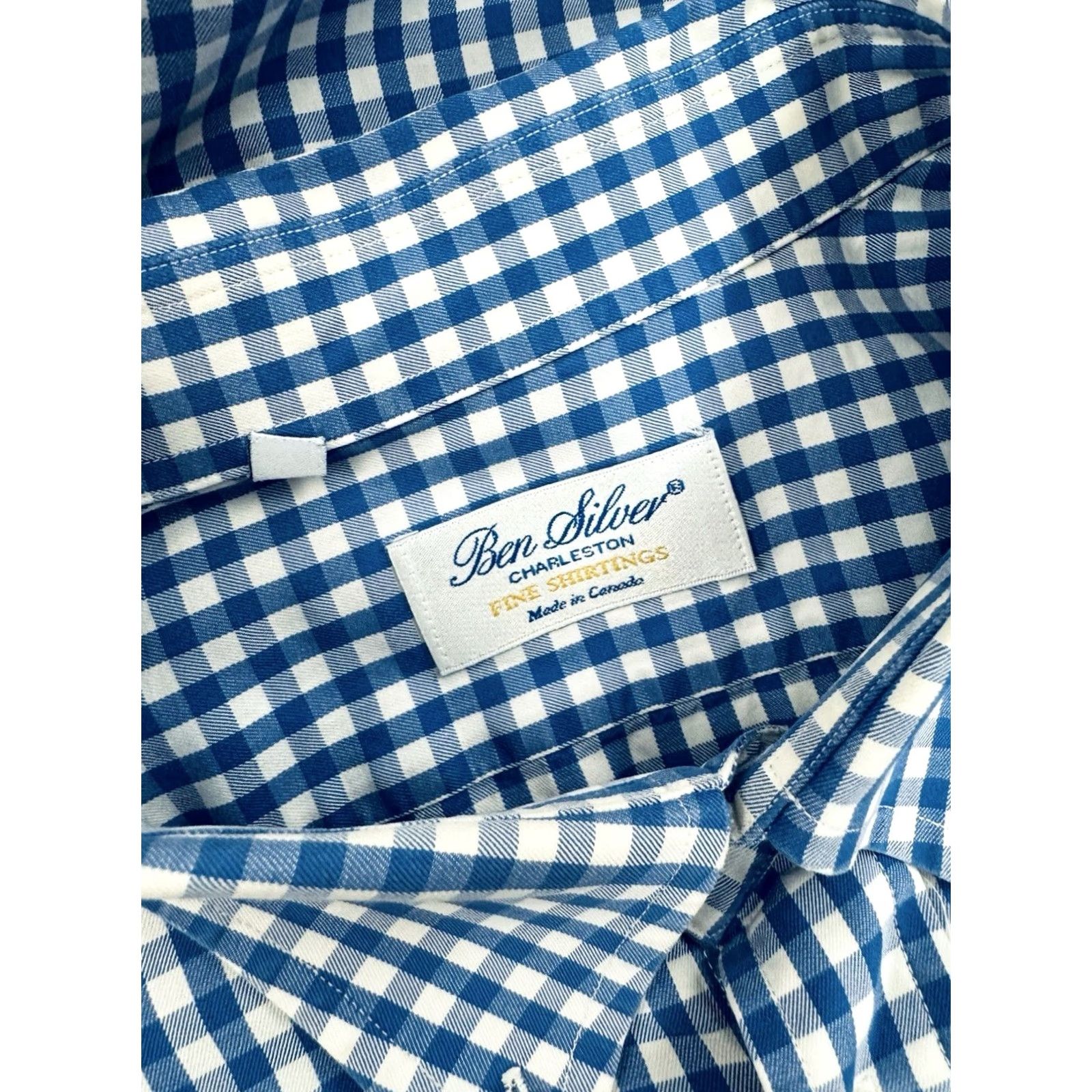 Vintage BEN SILVER Charleston Check Plaid Mens 2XL Shirt Long Sleeve Blue / White Button-Up Size US XXL / EU 58 / 5 - 4 Thumbnail