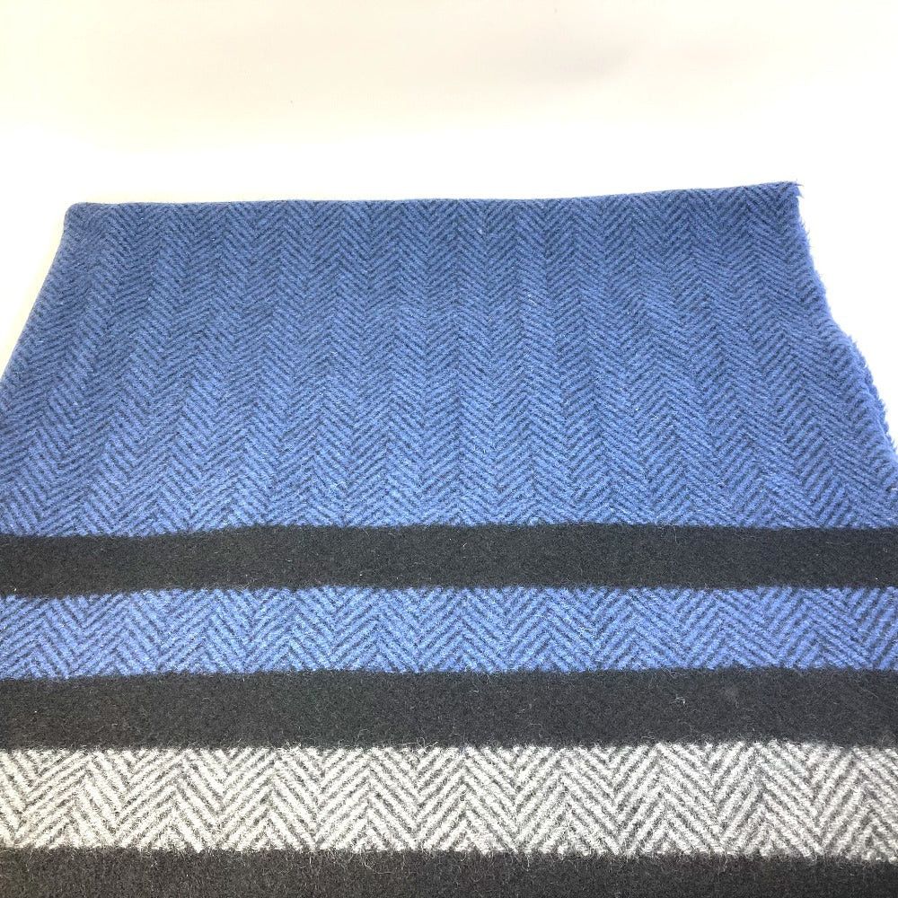 Hermes Mat Border Interior Lap Blanket Wool Women Blue
