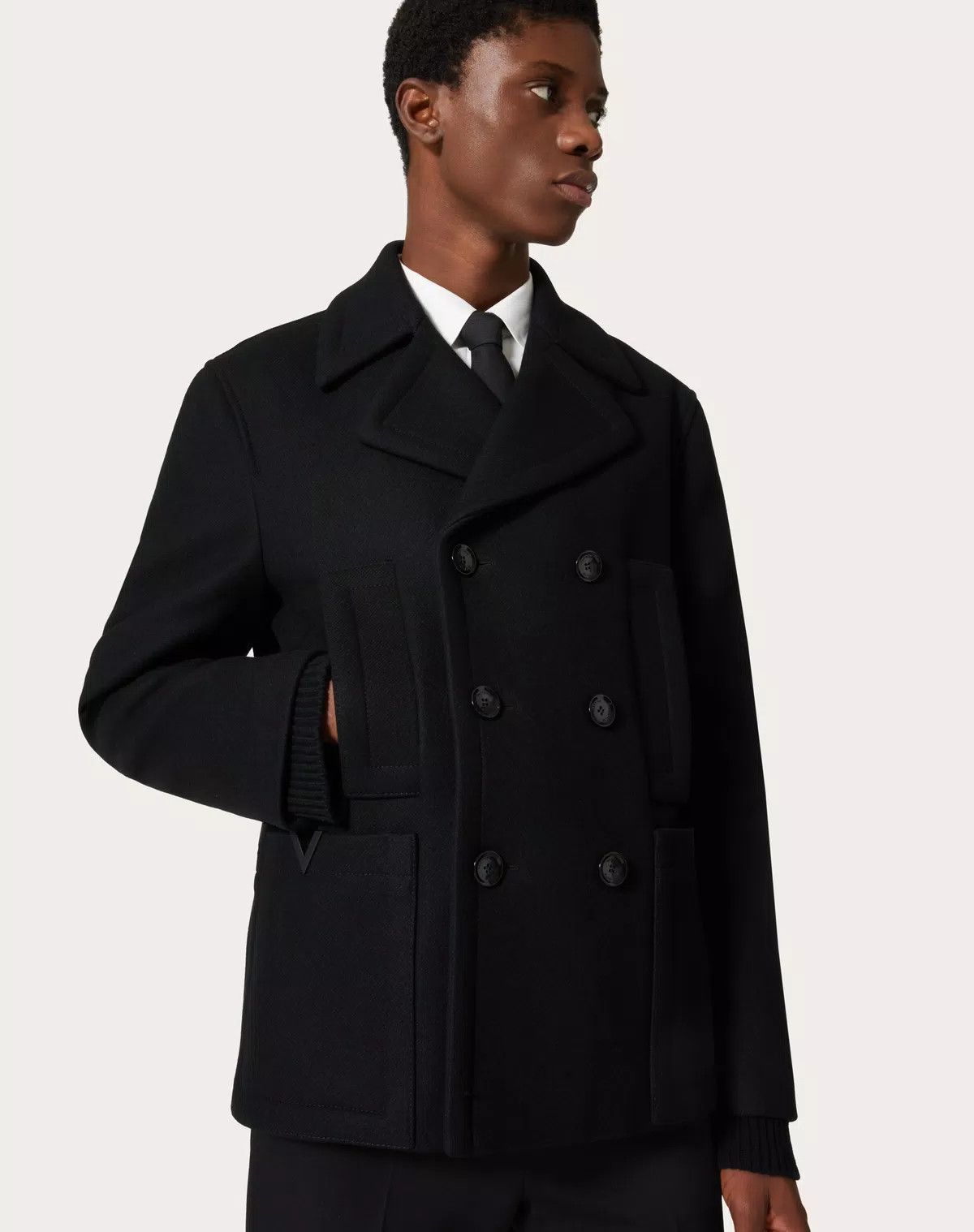 Valentino oc11z0725 Technical Wool Cloth Peacoat in Black Size US S / EU 44-46 / 1 - 6 Thumbnail