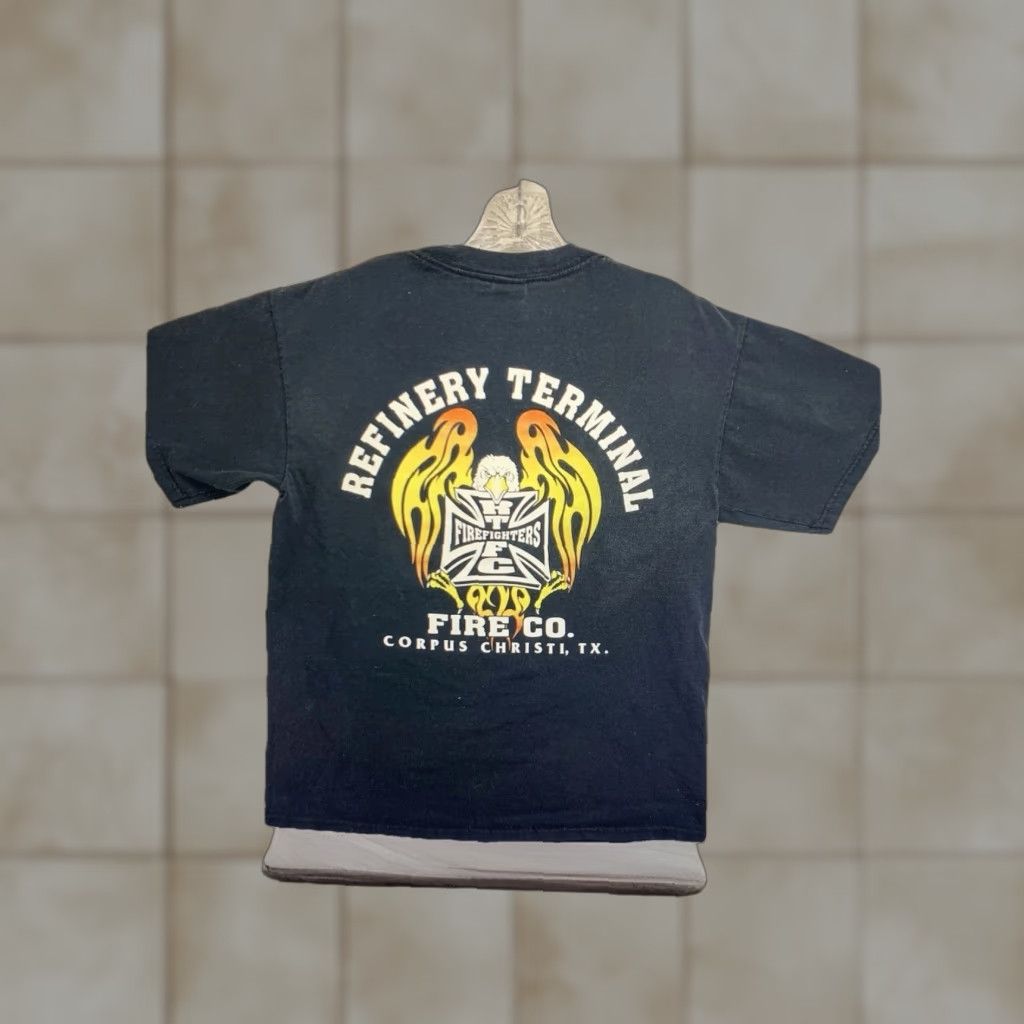 Gildan VINTAGE Gildan Firefighter T-Shirt Men Medium Black Graphic Print 2000s Hero Tribal Fire Eagle Size US M / EU 48-50 / 2 - 1 Thumbnail