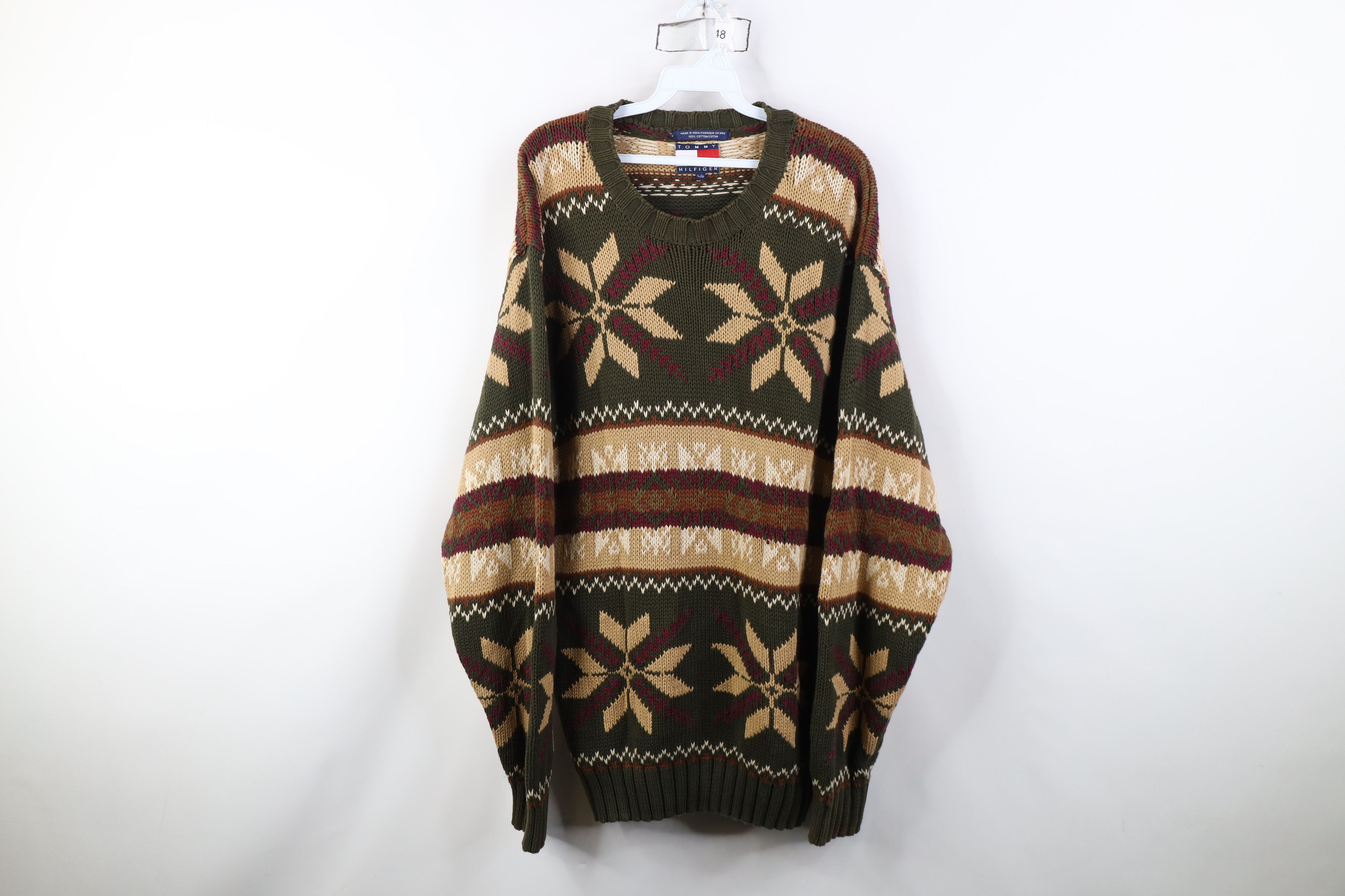 Tommy Hilfiger Vintage 90s Tommy Hilfiger Snowflake Cotton Knit Sweater Size US L / EU 52-54 / 3 - 1 Thumbnail