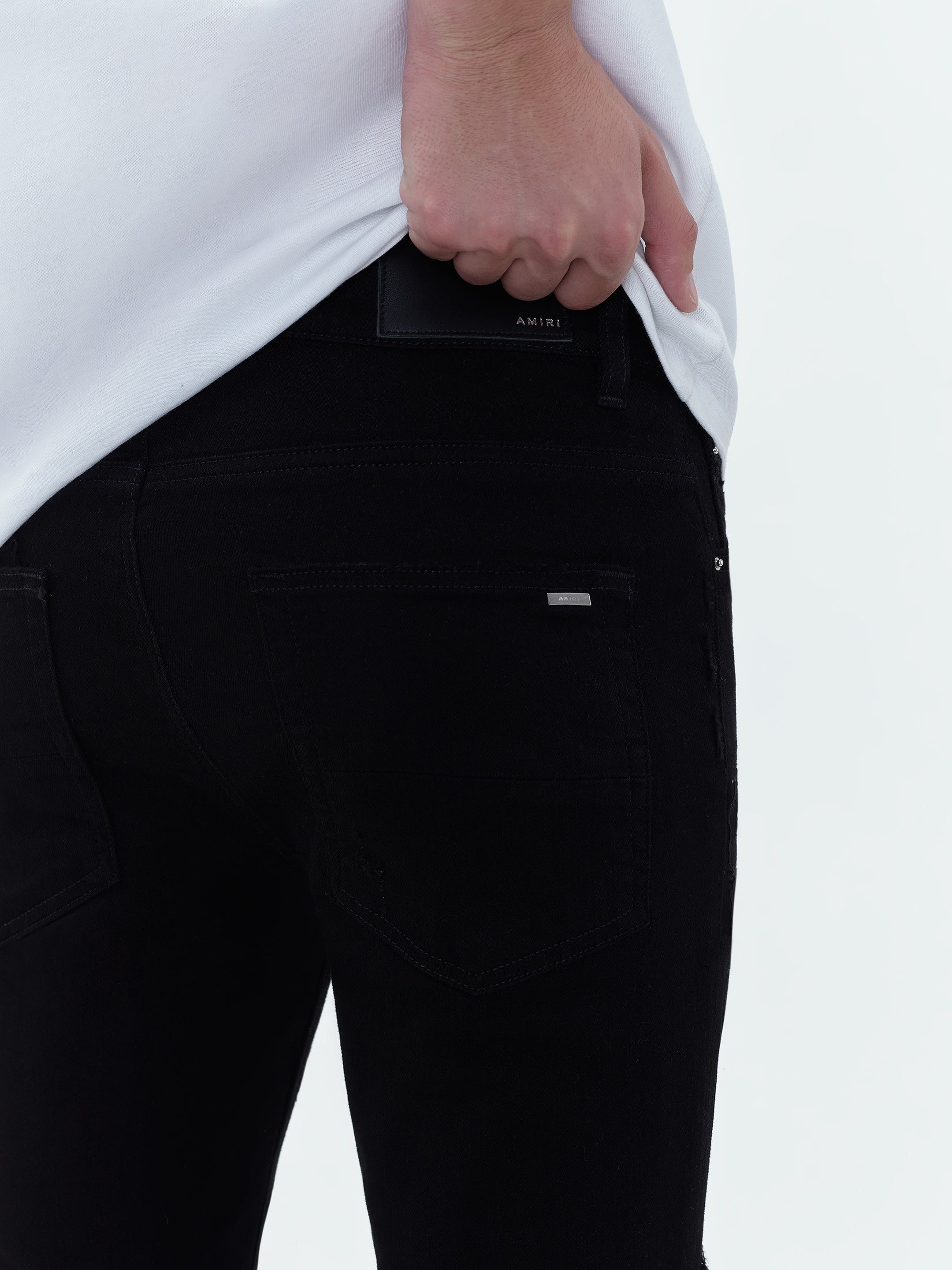Amiri oc11z0225 Leather Thrasher Jeans in Black Size US 33 - 7 Thumbnail