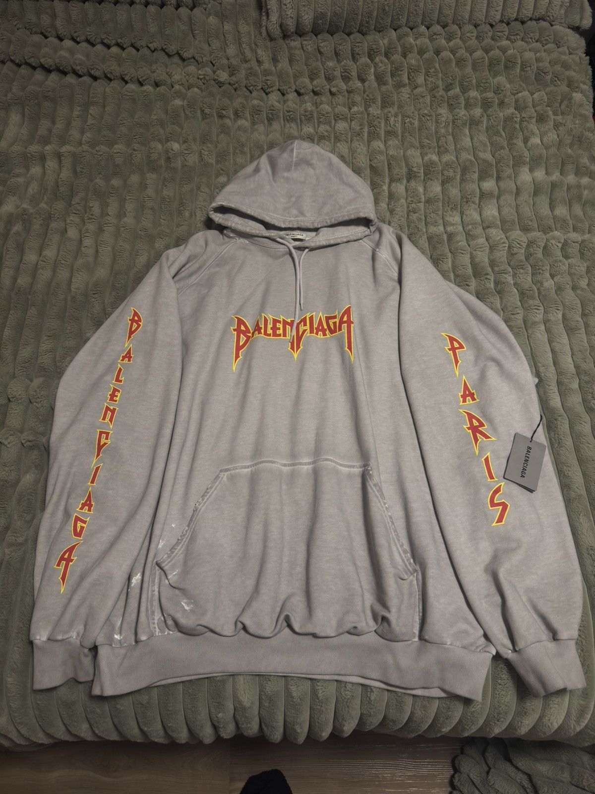 Balenciaga Grey Metal Print Balenciaga Paris Hoodie Size US L / EU 52-54 / 3 - 4 Thumbnail