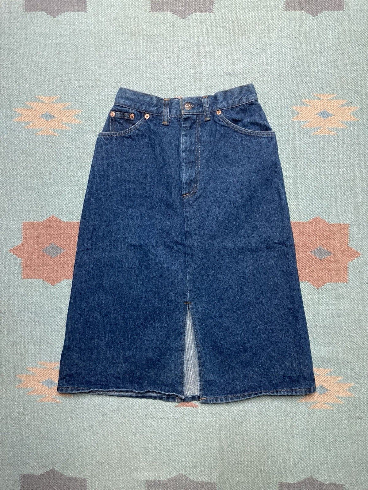 Levi's × Vintage 80s Levi’s denim skirt orange tab dark jeans preppy womens 7 Size 24" / US 00 / IT 34 - 4 Thumbnail