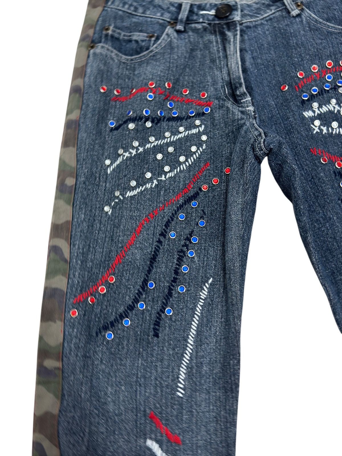 If Six Was Nine FLARED WINK WINK COLOURFUL STUDDED CAMO STRIPED JEANS Size US 28 / EU 44 - 7 Thumbnail