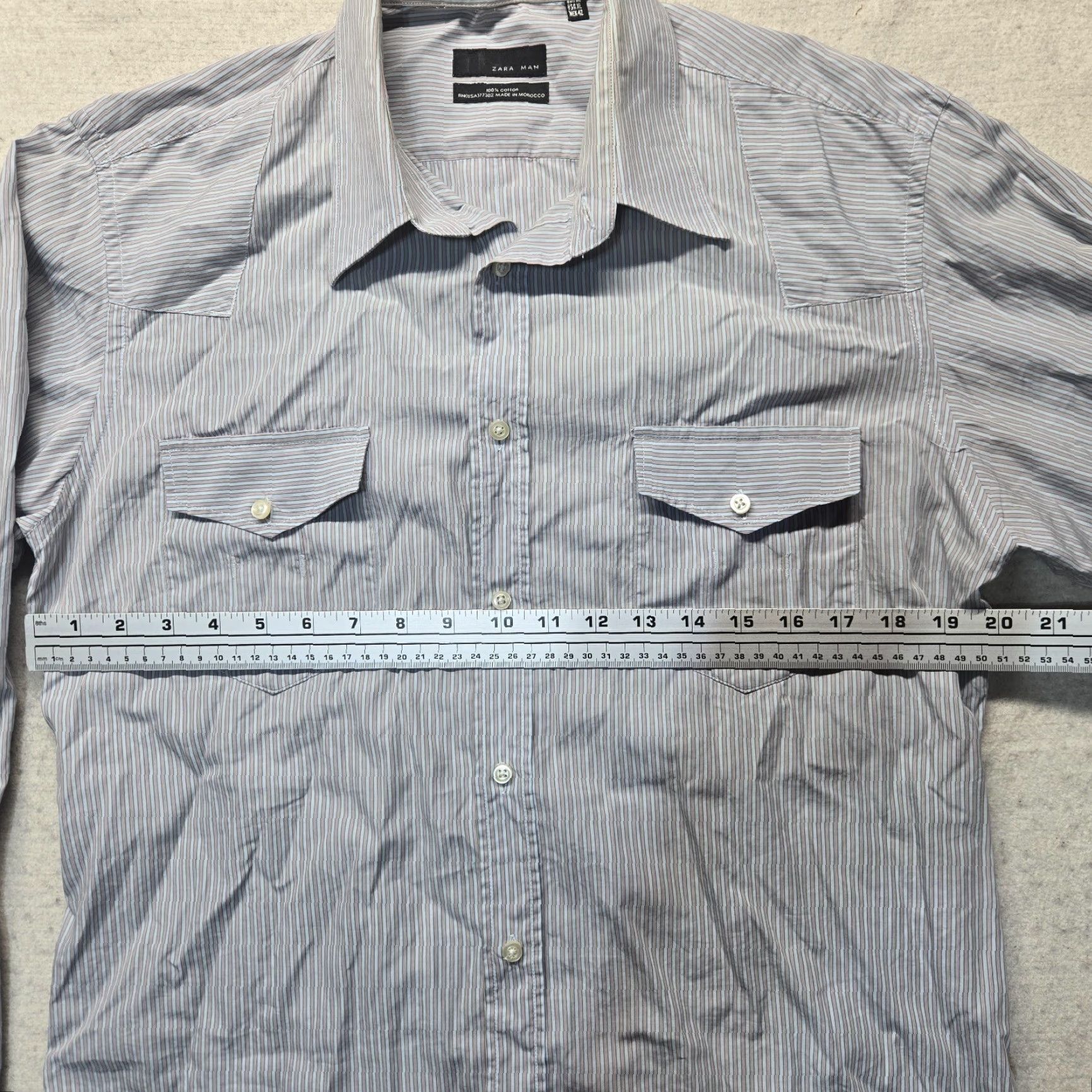 Zara Zara Man Shirt Blue Button Up Long Sleeve 100% Cotton Adult Men's XL Extra Large Size US XL / EU 56 / 4 - 4 Thumbnail