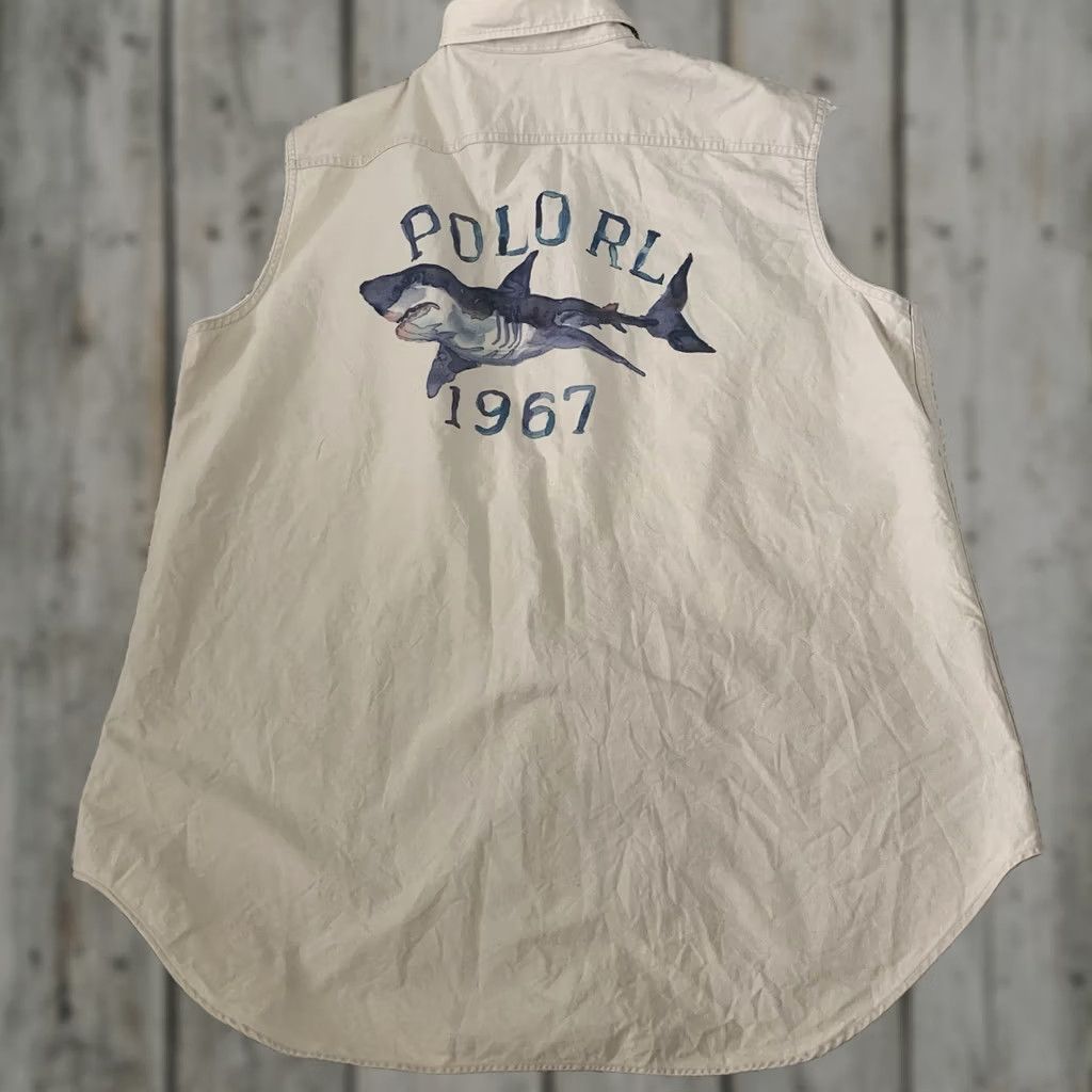 Polo Ralph Lauren VINTAGE Polo Ralph Lauren RL 67 Shirt Mens L Sleeveless BeigexCut Off Button-Up Collared Logo Pockets 80s 90s Size US L / EU 52-54 / 3 - 1 Thumbnail
