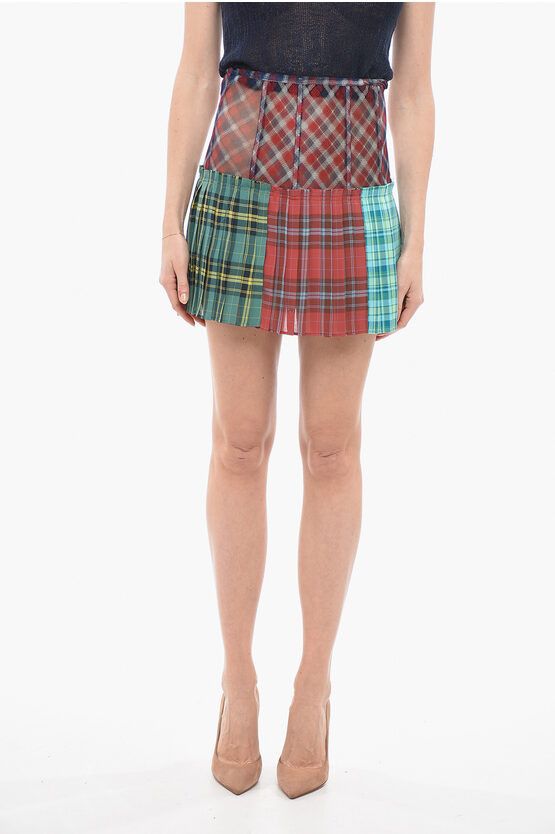 image of Andersson Bell Tartan Paulina Pleated Miniskirt With See Through Details, Women's (Size 28)