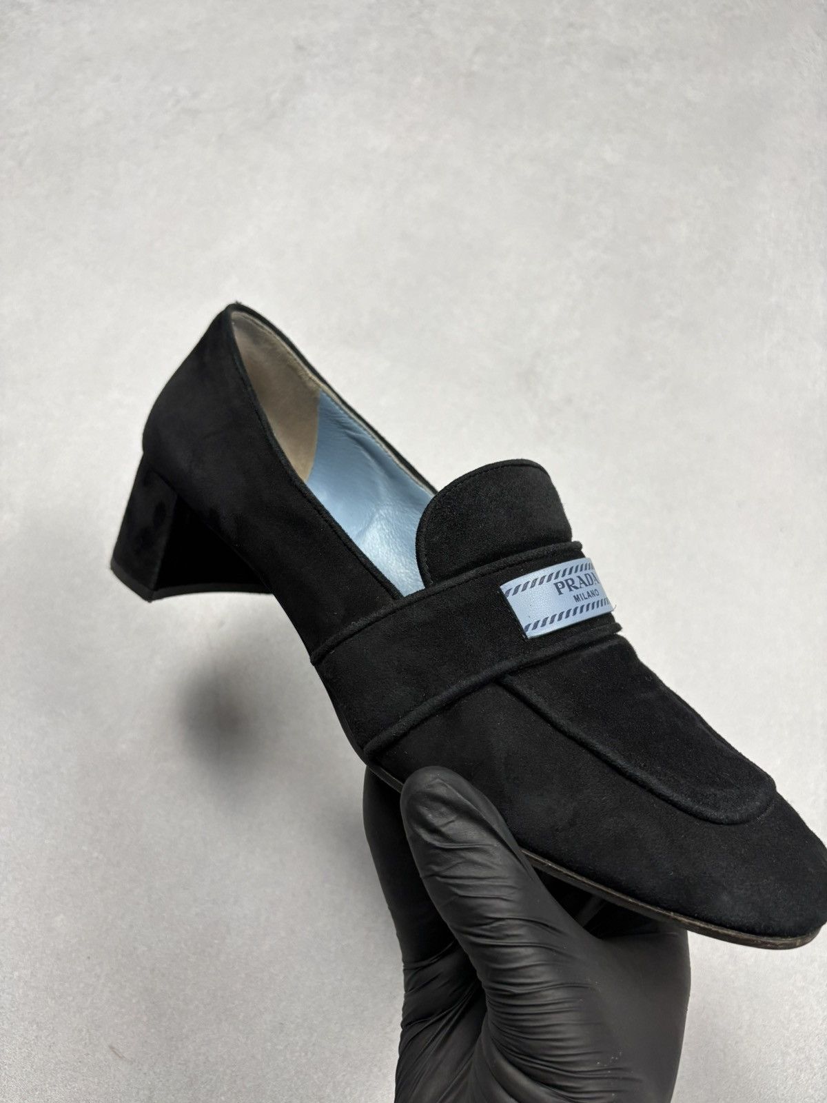 Prada Prada Milano Suede Logo Strap Block Heel Loafers Black 38.5 Size US 8.5 / IT 38.5 - 6 Thumbnail