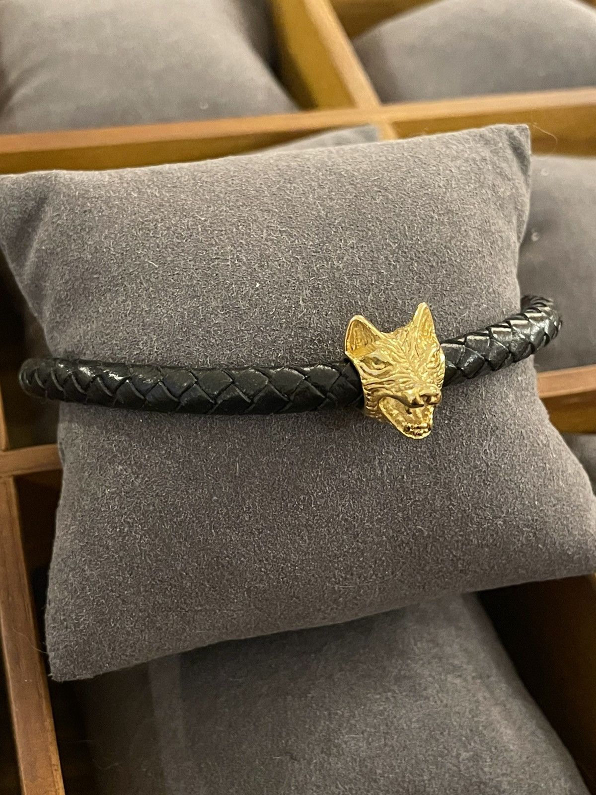 Other Gold Wolf Stainless Steel and Leather Bracelet Size ONE SIZE - 1 Thumbnail