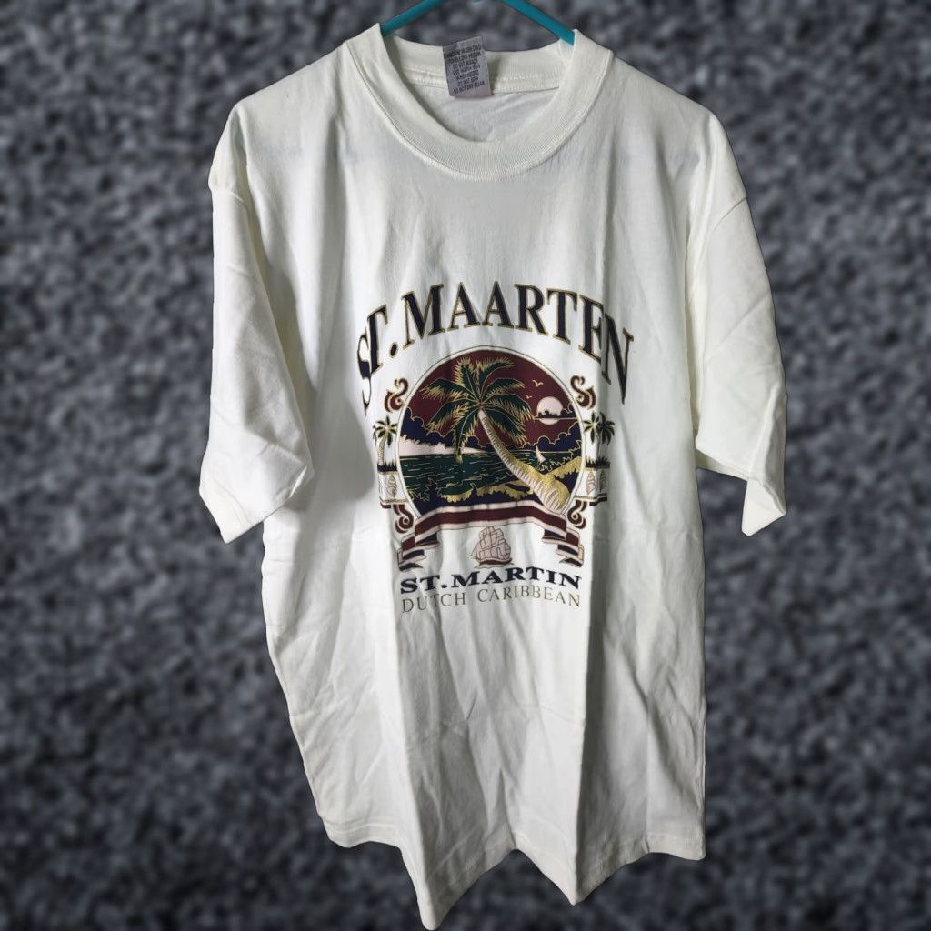 Vintage VTG 90s T Shirt St Maarten Beach Paradise Tourist Big Graphic SOUVENIR All American XL White Mens Size US XL / EU 56 / 4 - 1 Thumbnail