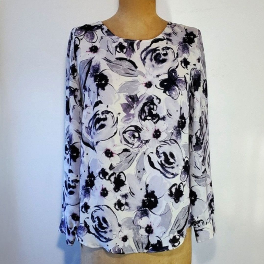 Other Rose & Olive Size L Blouse Grey Purple Floral Chiffon Long Size L / US 10 / IT 46 - 2 Thumbnail