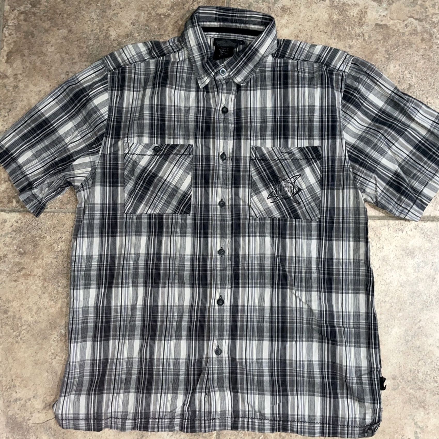 Harley Davidson Harley-Davidson Embroidered Plaid Button Shirt Mens L Gray Short Sleeve Button-Up Shirt Size US L / EU 52-54 / 3 - 2 Thumbnail