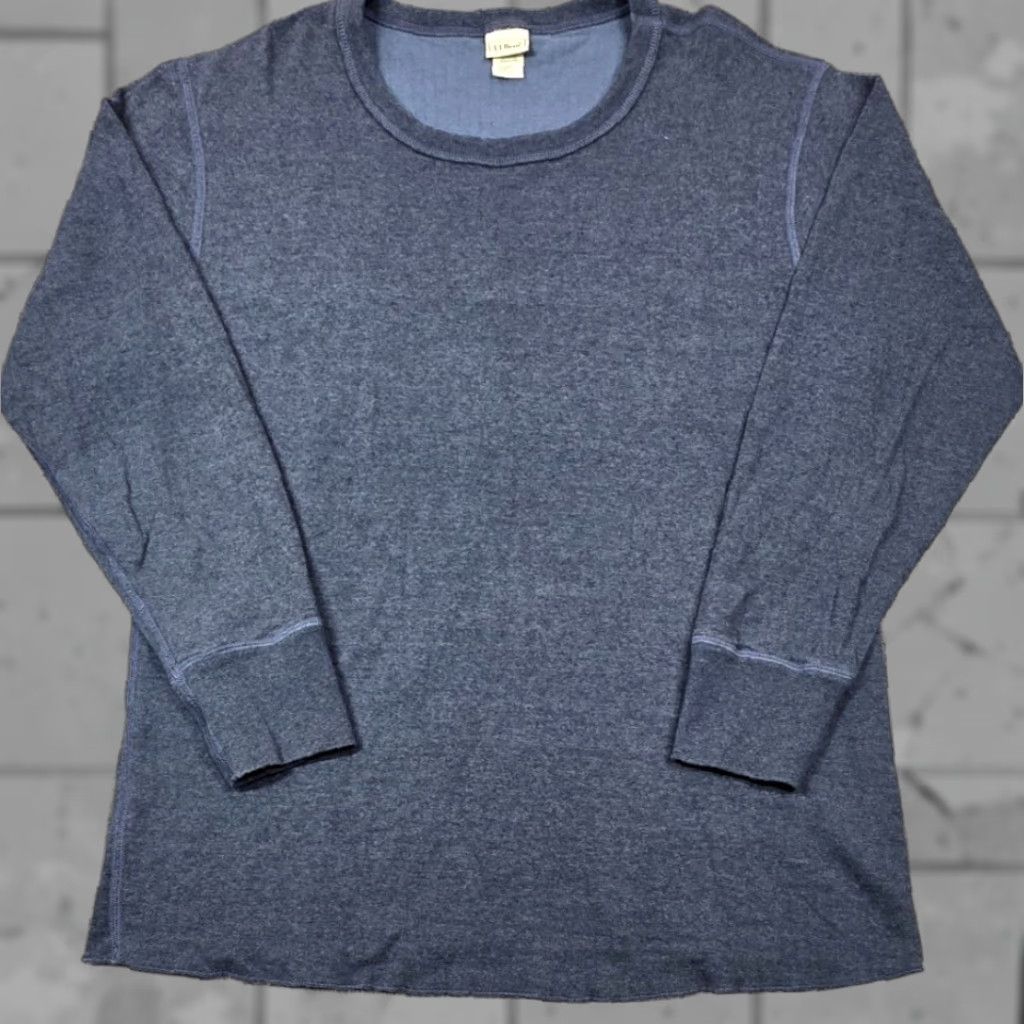 LL Bean Double Layer Long Sleeve Shirt Wool Blend Crew Neck Blue Mens L Reg