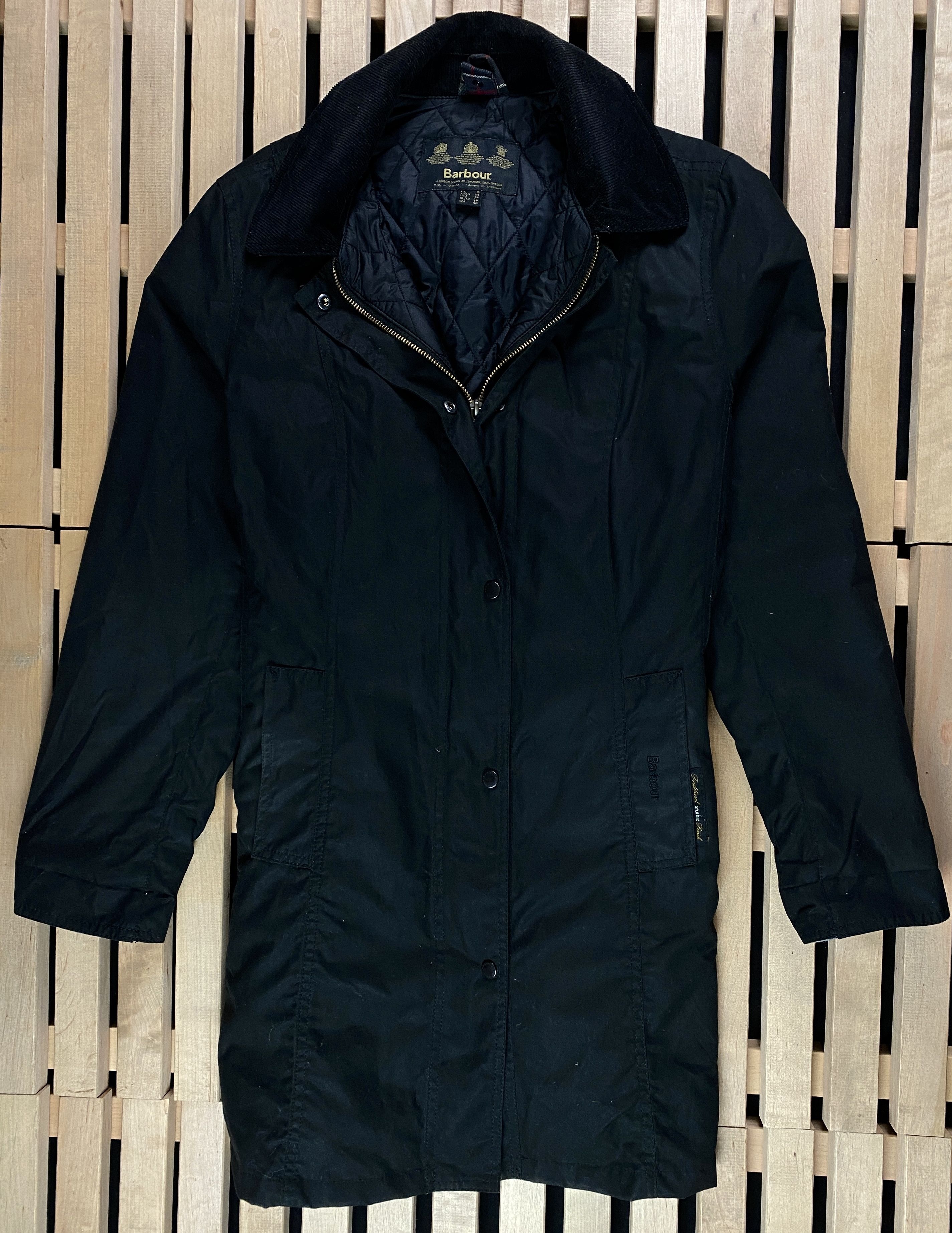 image of Women’S Waxed Coat Jacket Barbour Belsay Size Us 14 Uk 18 in Black, Women's