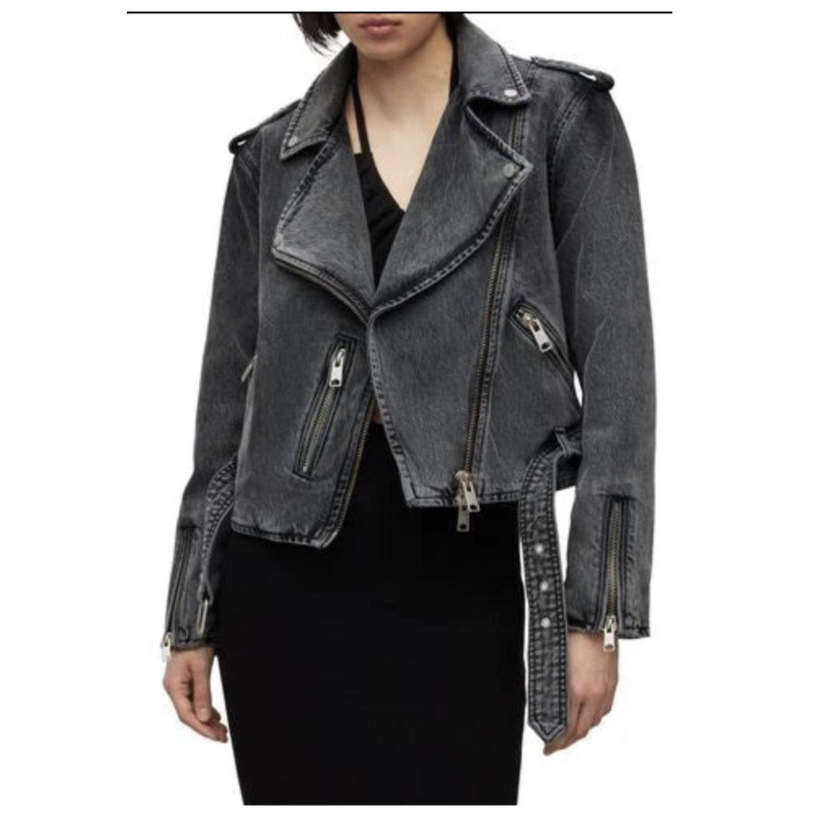 AllSaints Balfern Denim Biker Jacket Size US/2