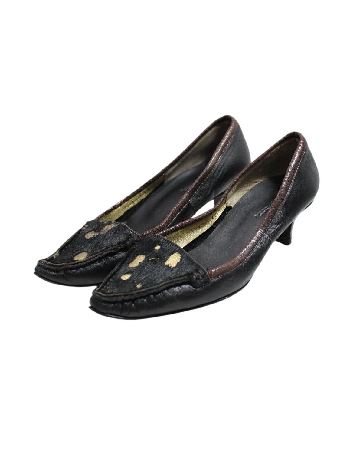 Japanese Brand 2000S JAPANESE MADE FUR GOLD PLATE HEELS Size US 5 / IT 35 - 1 Thumbnail