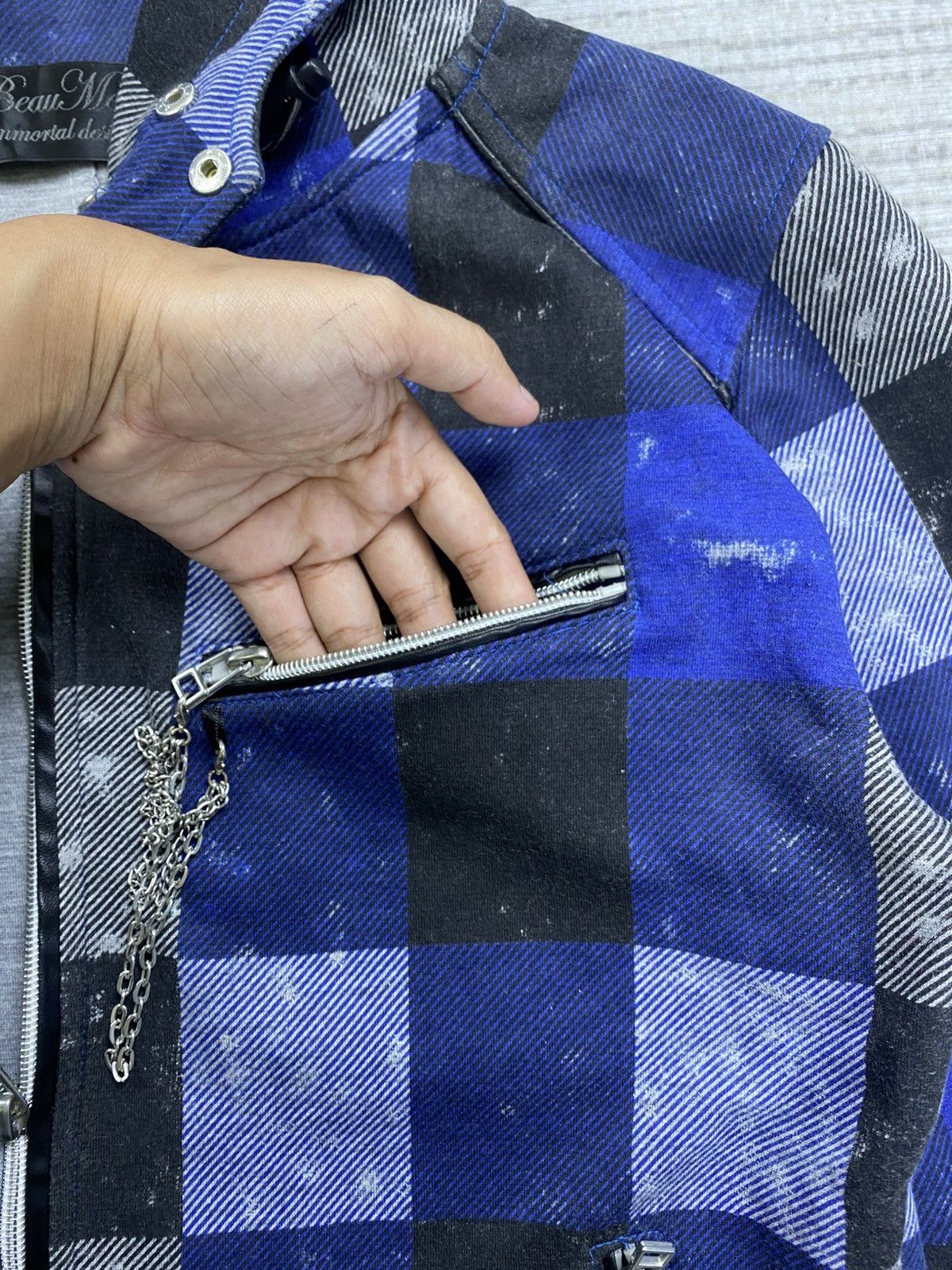 If Six Was Nine Vintage Beau Mere Blue Checked Punk Style Hoodie Zipper Size US M / EU 48-50 / 2 - 8 Thumbnail