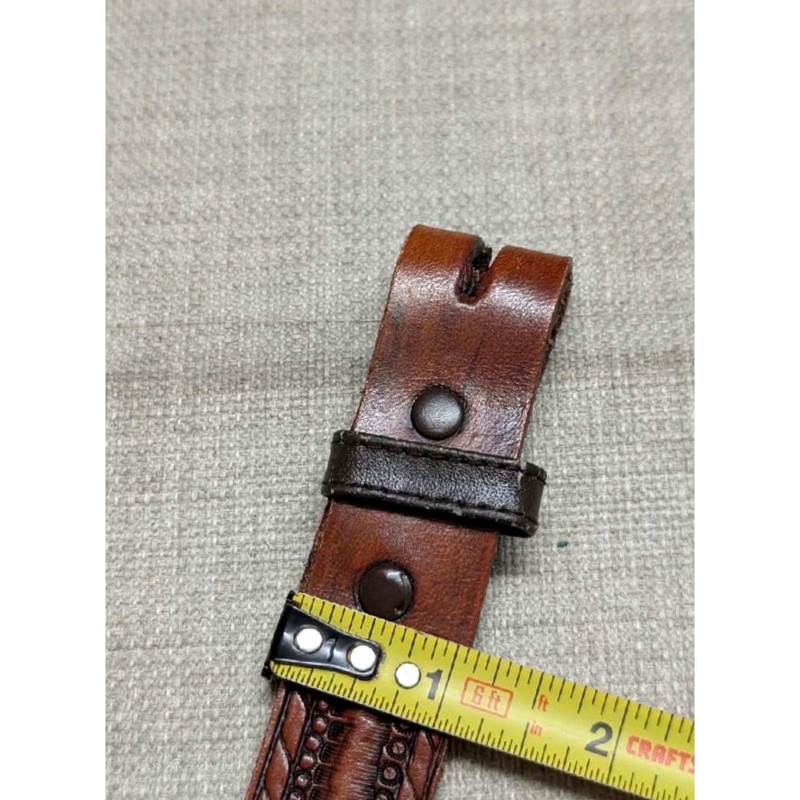 Vintage VINTAGE western belt tooled cowhide leather 40 brown handcrafted belt Men Adult 40 brown western pattern 1980's Mens Size 40 - 5 Thumbnail