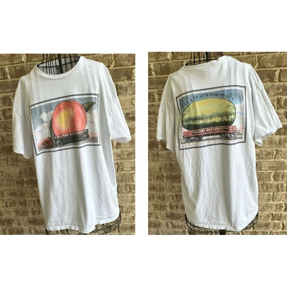 Vintage 90s Allman Brothers Eat A Peach T Shirt XL Gildan Wh