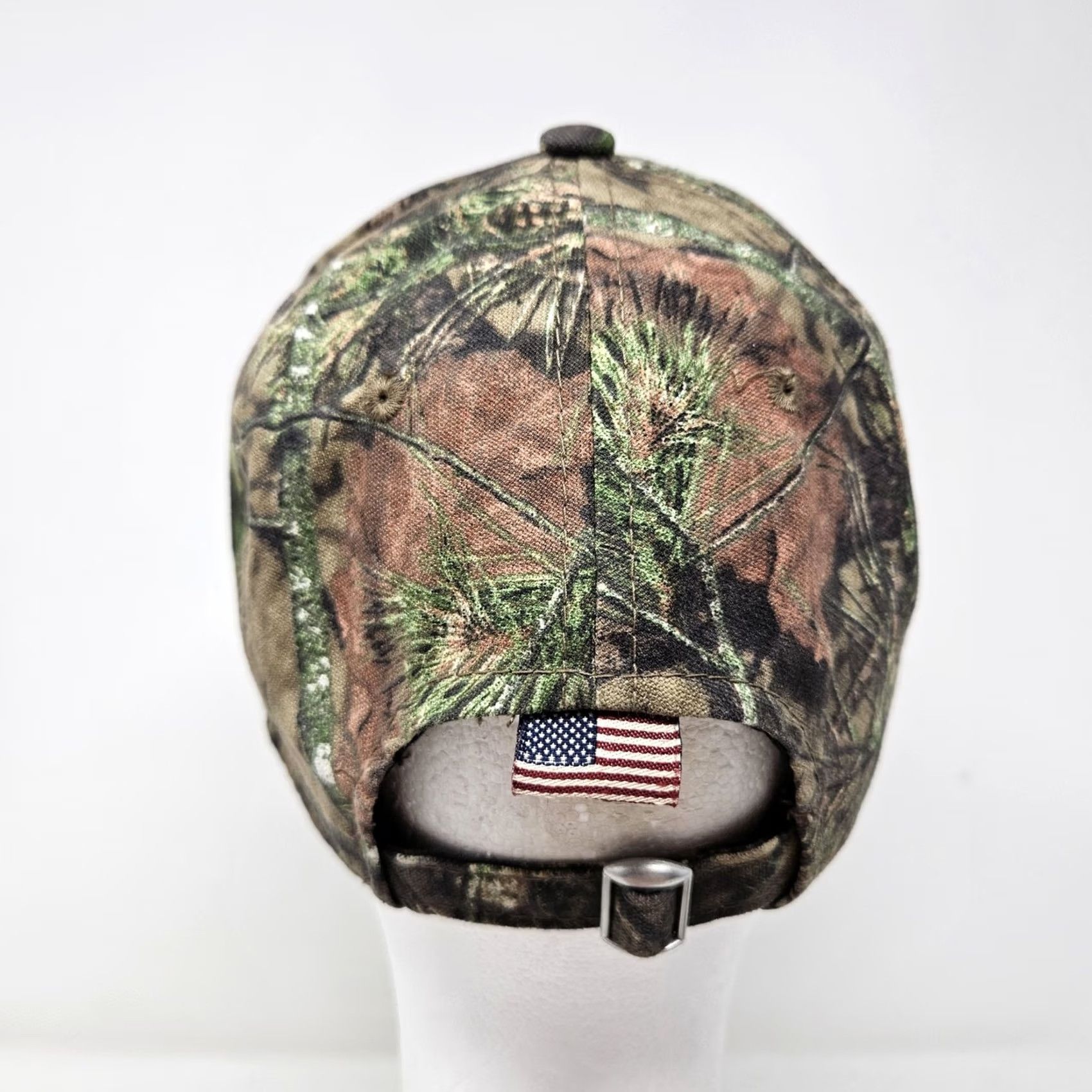 Vintage Outdoor Cap Hat Mens Camouflage Green Cotton Polyester Adjustable Strap Back USA Embroidered Deer Pattern Hunting Patriotic Canvas Cap Size ONE SIZE - 4 Thumbnail