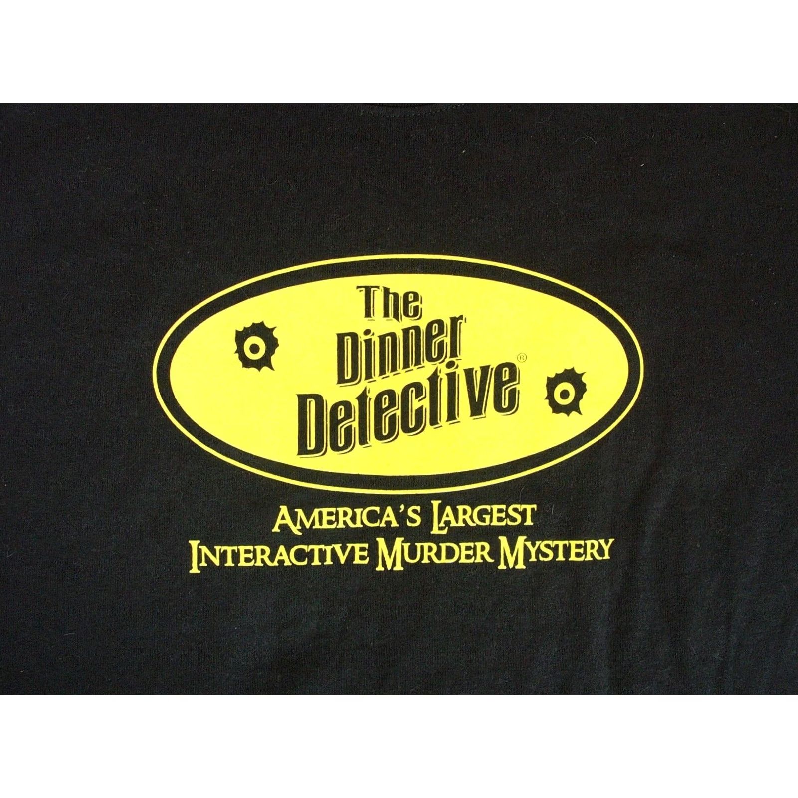 Gildan THE DINNER DETECTIVE graphic T Shirt Men L Black Gildan Cotton Short Sleeve Two-Sided INTERACTIVE MURDER MYSTERY Size US L / EU 52-54 / 3 - 4 Thumbnail