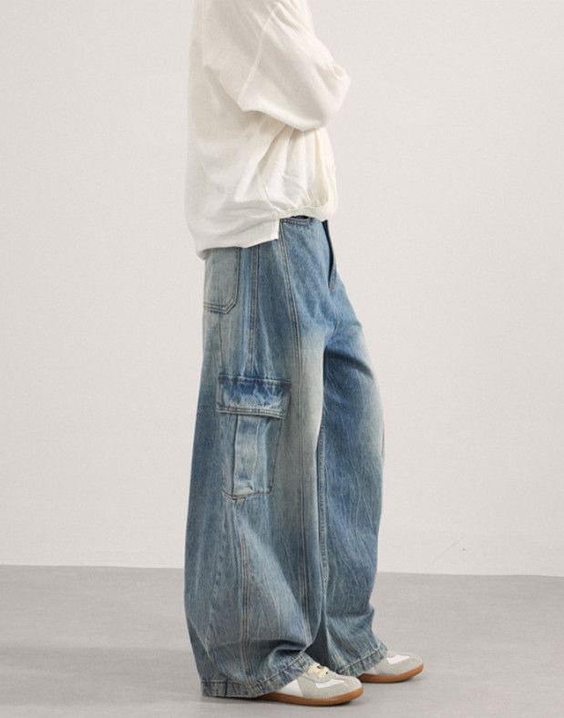 Vintage American-style multi-pocket loose wide-leg curved work jeans Size US 32 / EU 48 - 3 Thumbnail