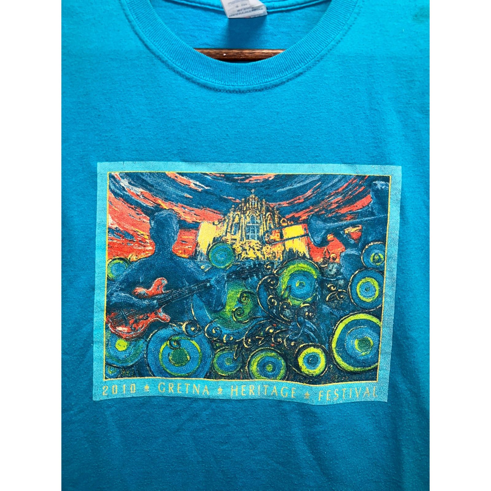 Jerzees Gretna Heritage Festival Shirt 2010 Music Guitar Blue Stain Size US S / EU 44-46 / 1 - 2 Thumbnail