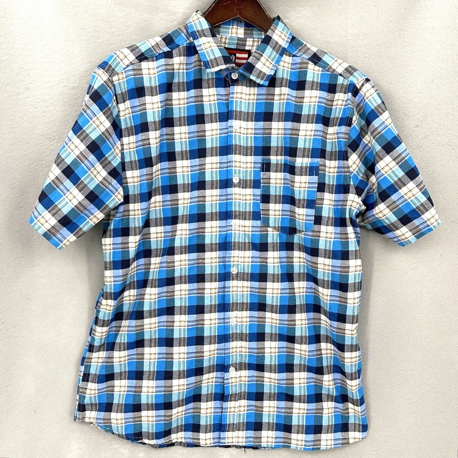 Phat Farm VINTAGE Phat Farm Shirt Mens L Short Sleeve Plaid Blue Cotton Blend Button-Up Casual Hip Hop Retro 90s Mens Shirt Size US L / EU 52-54 / 3 - 2 Thumbnail