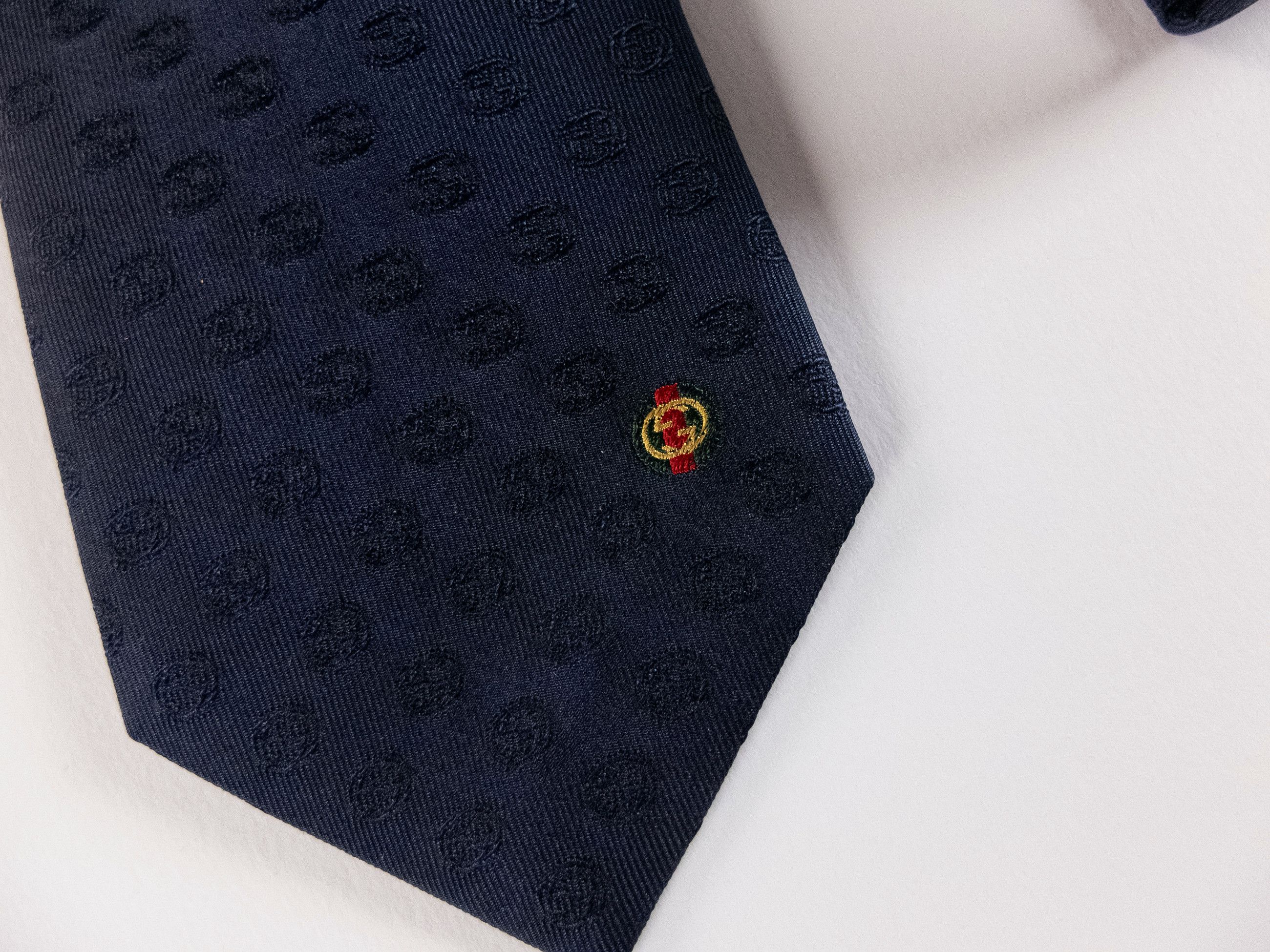 Gucci GUCCI navy blue interlocking G logo motif silk tie authentic Size ONE SIZE - 2 Thumbnail