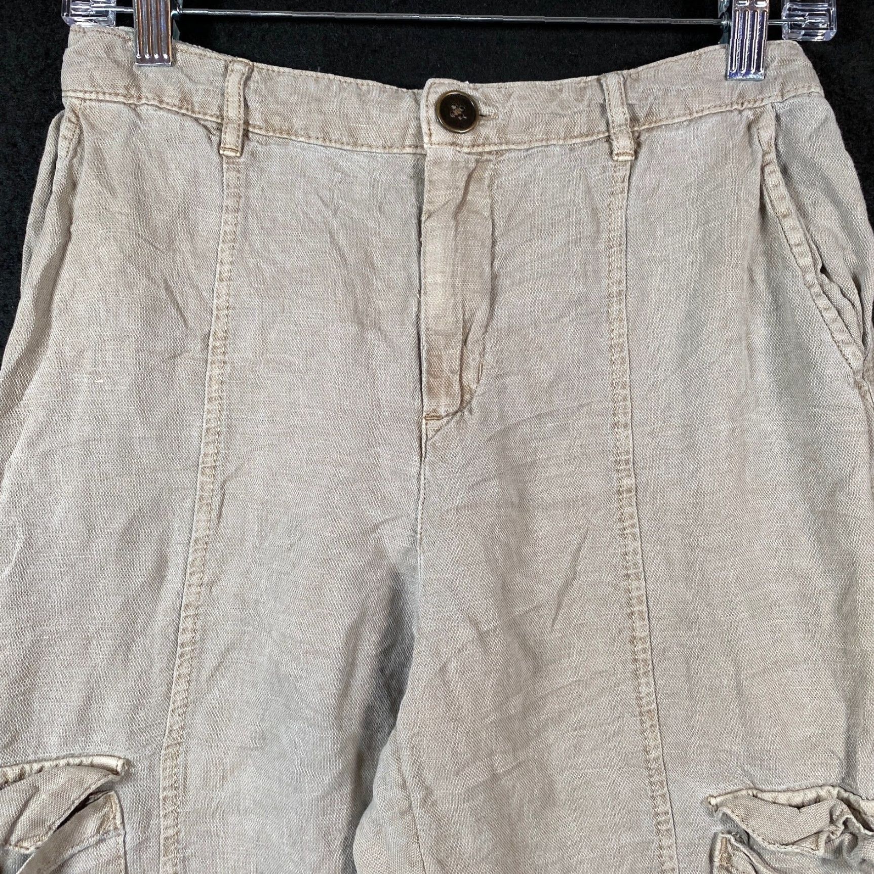 Nicole Miller Nicole Miller Pants Womens S Gray/Brown Cargo Joggers Linen Lyocell Blend Cuffed Size 27" / US 4 / IT 40 - 2 Thumbnail