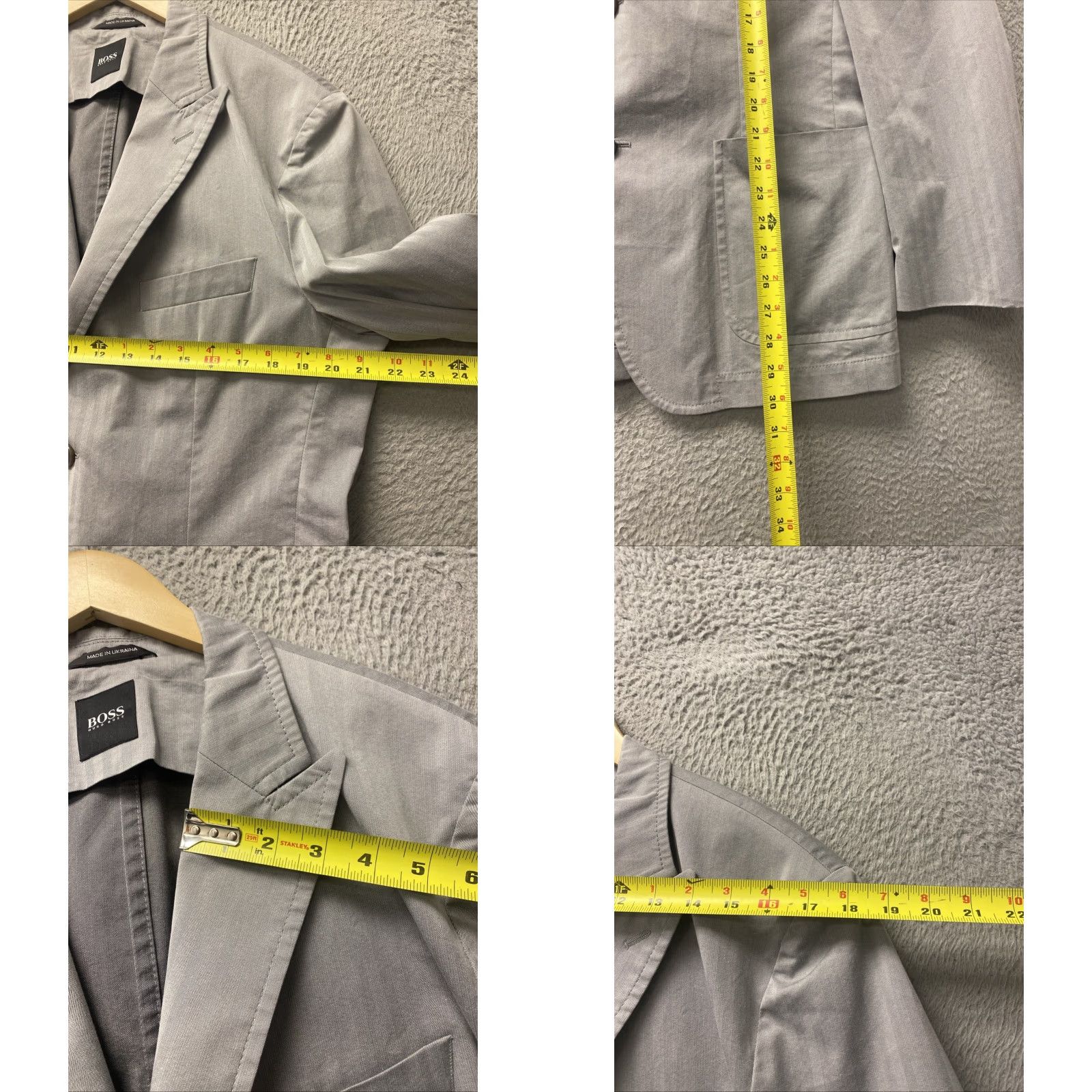 Hugo Boss HUGO BOSS Mens Slim Fit Suit Jacket Gray 42R / 148-2 Cotton Polyester Regular Two-Button Chest 43 in Light Gray Size 42R - 8 Thumbnail
