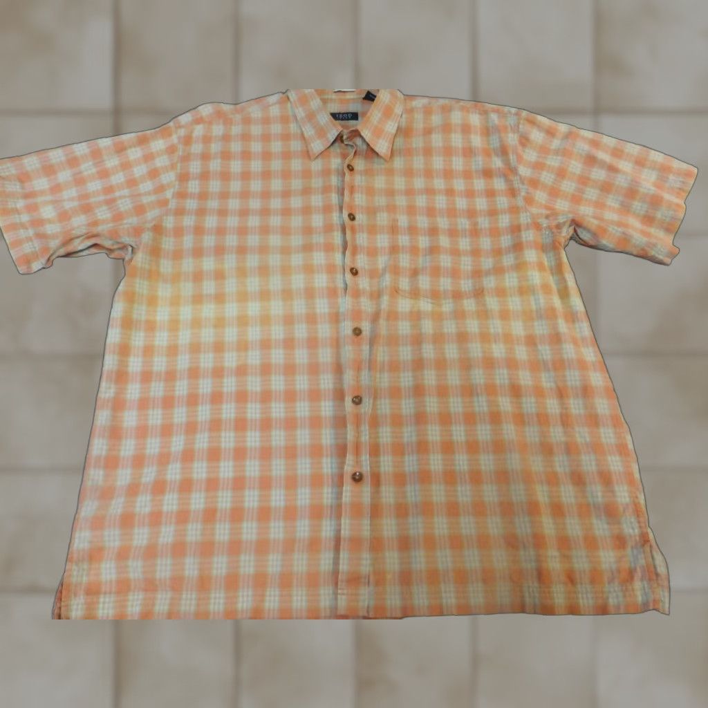 Izod IZOD Shirt XL Plaid Button-Up Mens Regular Collar Down Short Sleeve Orange Cotton Knit Classic Size US XL / EU 56 / 4 - 1 Thumbnail