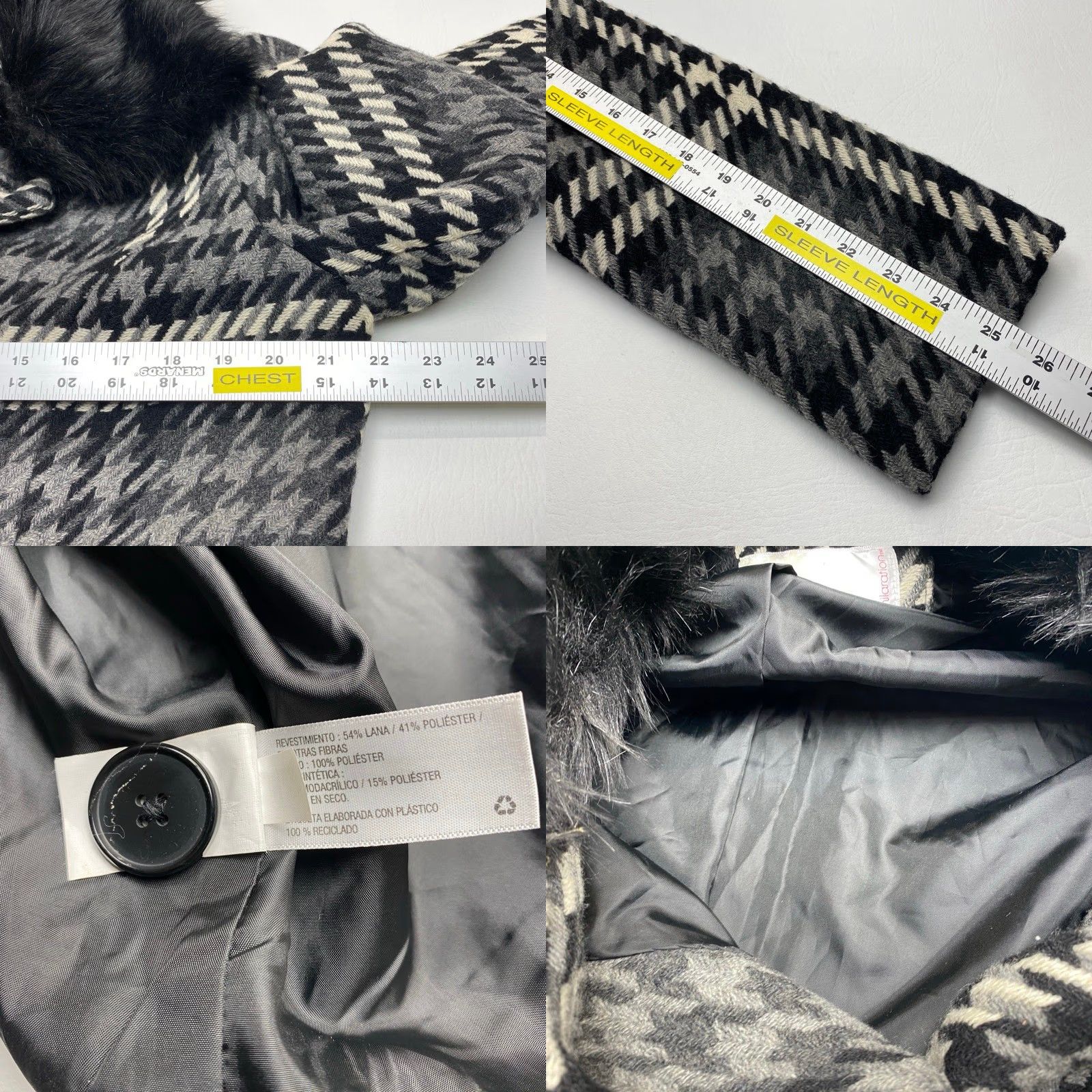 Vintage VINTAGE Xhilaration Wool Coat Womens XL Black Ivory Houndstooth Removable Collar Lined Size XL / US 12-14 / IT 48-50 - 8 Thumbnail