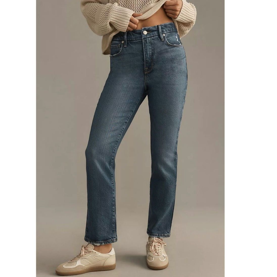 Anthropologie New Good American Good Legs Mid-Rise Straight Jeans SZ 14/32 Size 36" / US 14 / IT 50 - 3 Thumbnail