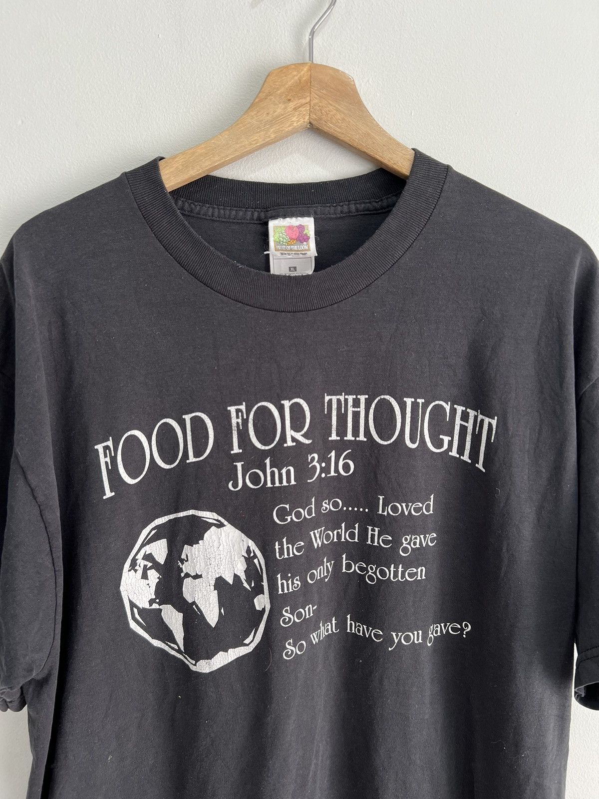 Vintage Vinage 90s Jesus Tee Shirt Food For Thought John 3:16 God Size US XL / EU 56 / 4 - 2 Thumbnail