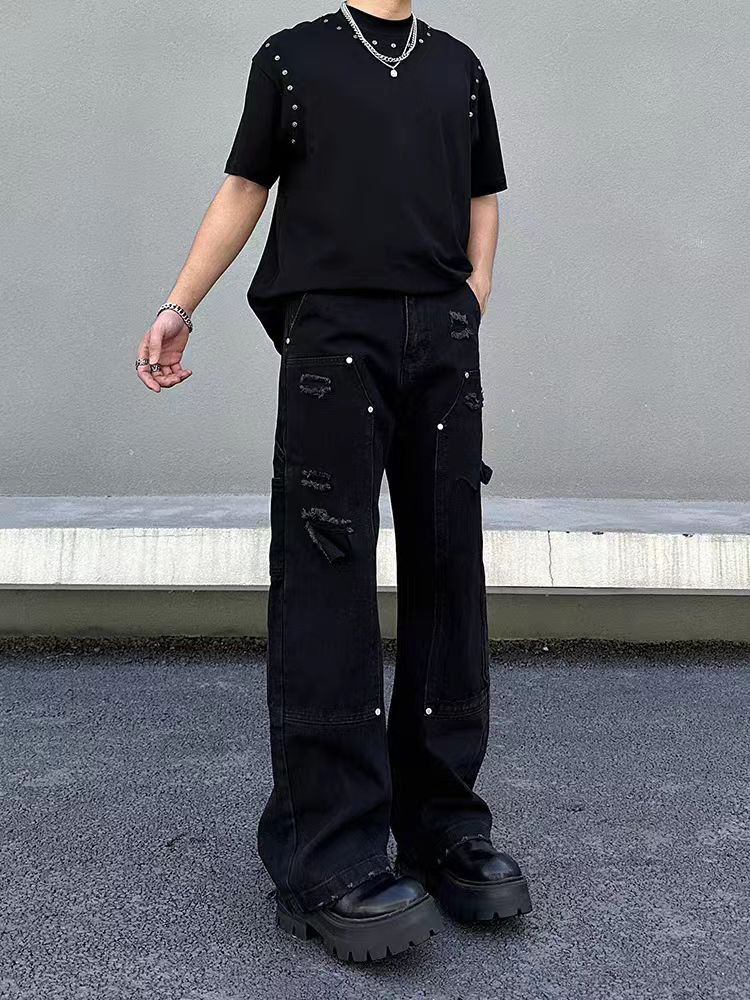 Japanese Brand × Jean Vintage Double Knee Ripped Micro Flare Lumberjack Jeans Size US 34 / EU 50 - 6 Thumbnail